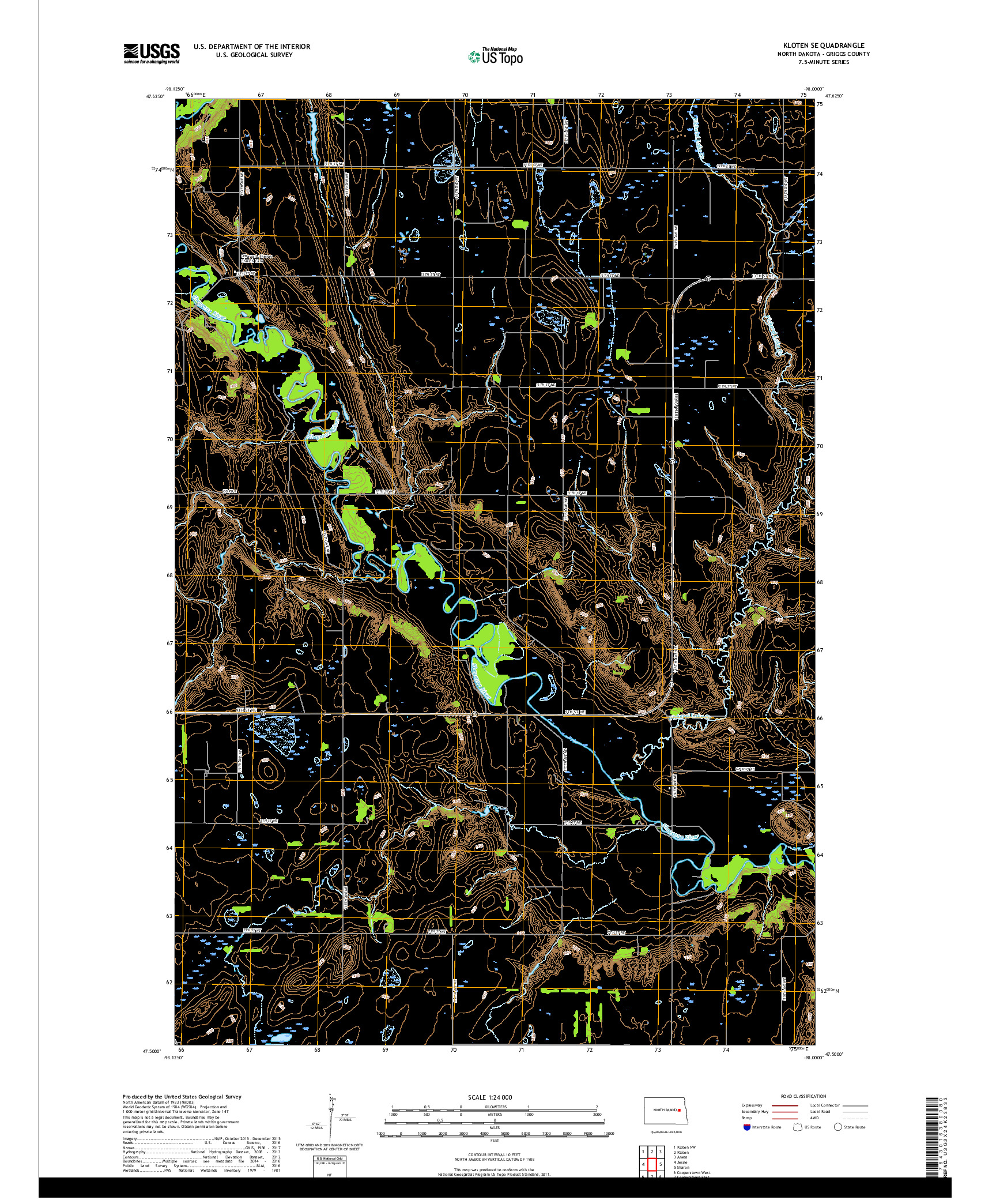 USGS US TOPO 7.5-MINUTE MAP FOR KLOTEN SE, ND 2018
