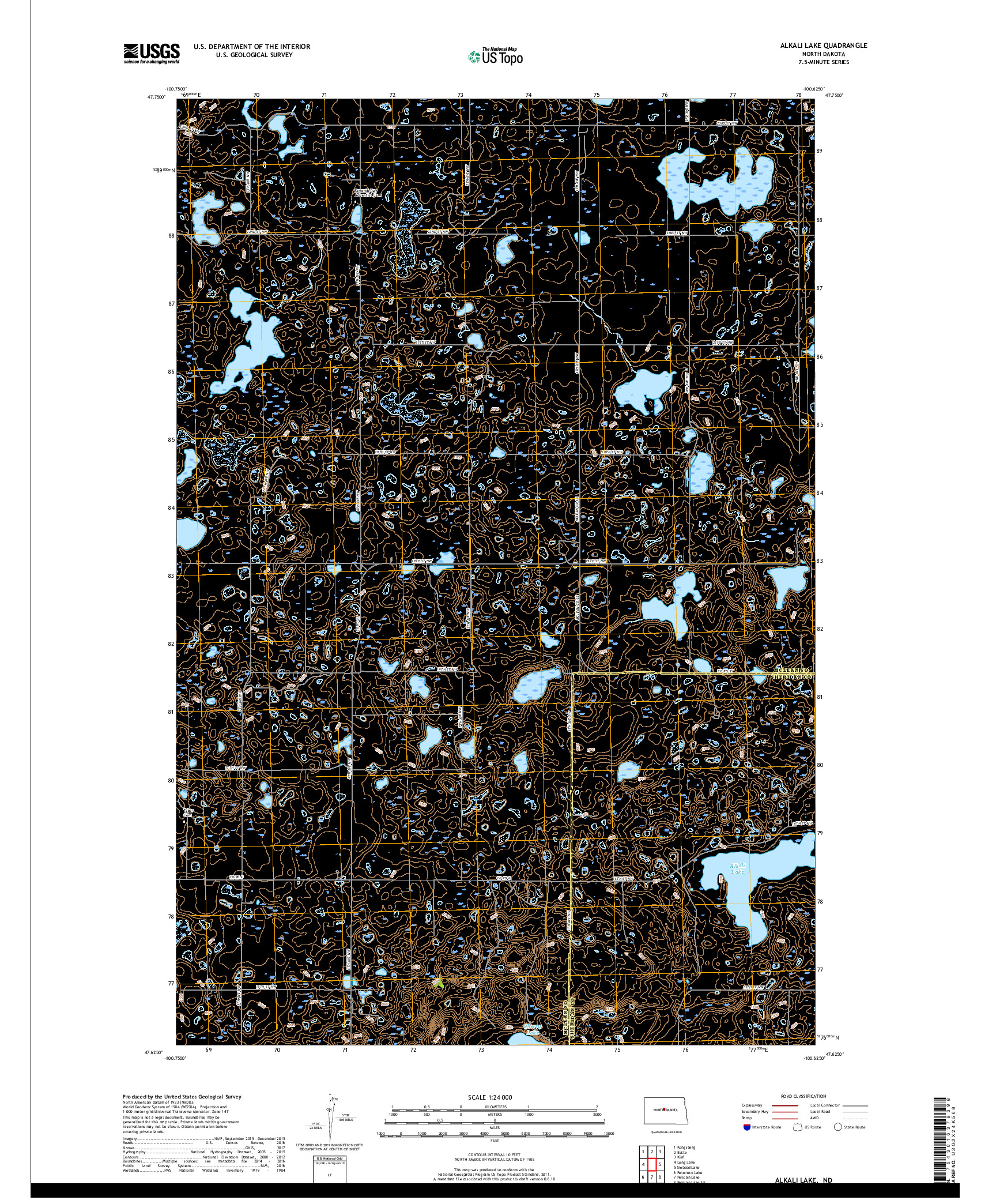 USGS US TOPO 7.5-MINUTE MAP FOR ALKALI LAKE, ND 2018