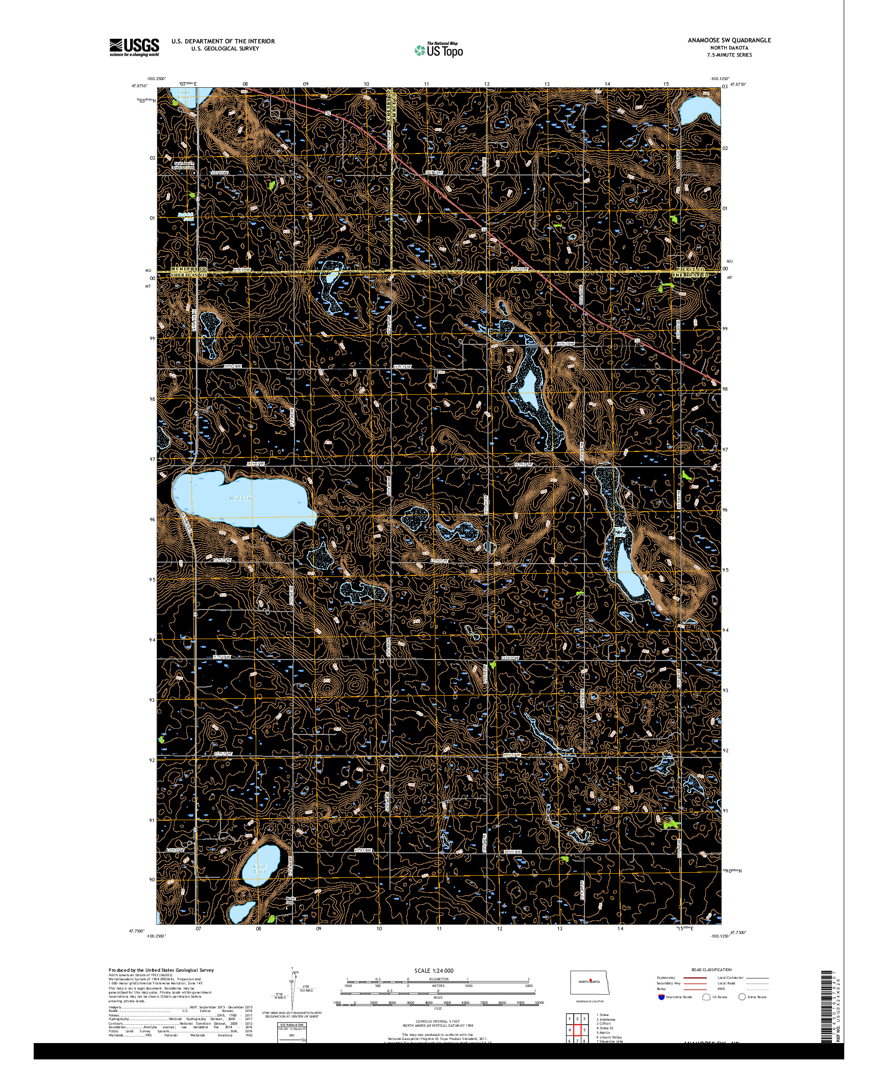 USGS US TOPO 7.5-MINUTE MAP FOR ANAMOOSE SW, ND 2018