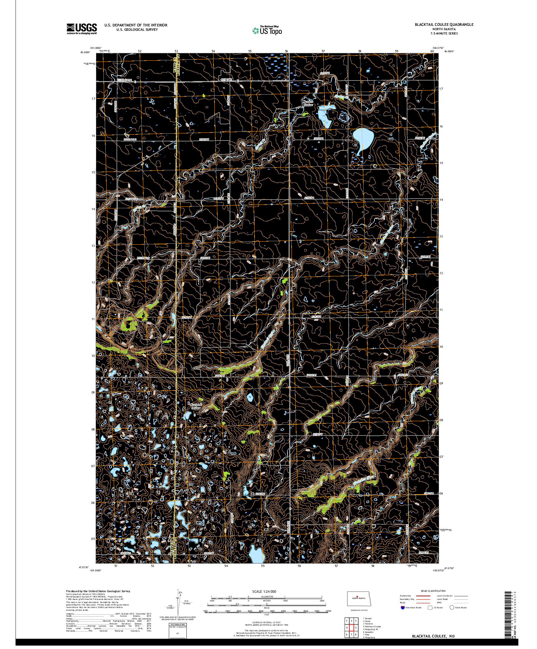 USGS US TOPO 7.5-MINUTE MAP FOR BLACKTAIL COULEE, ND 2018