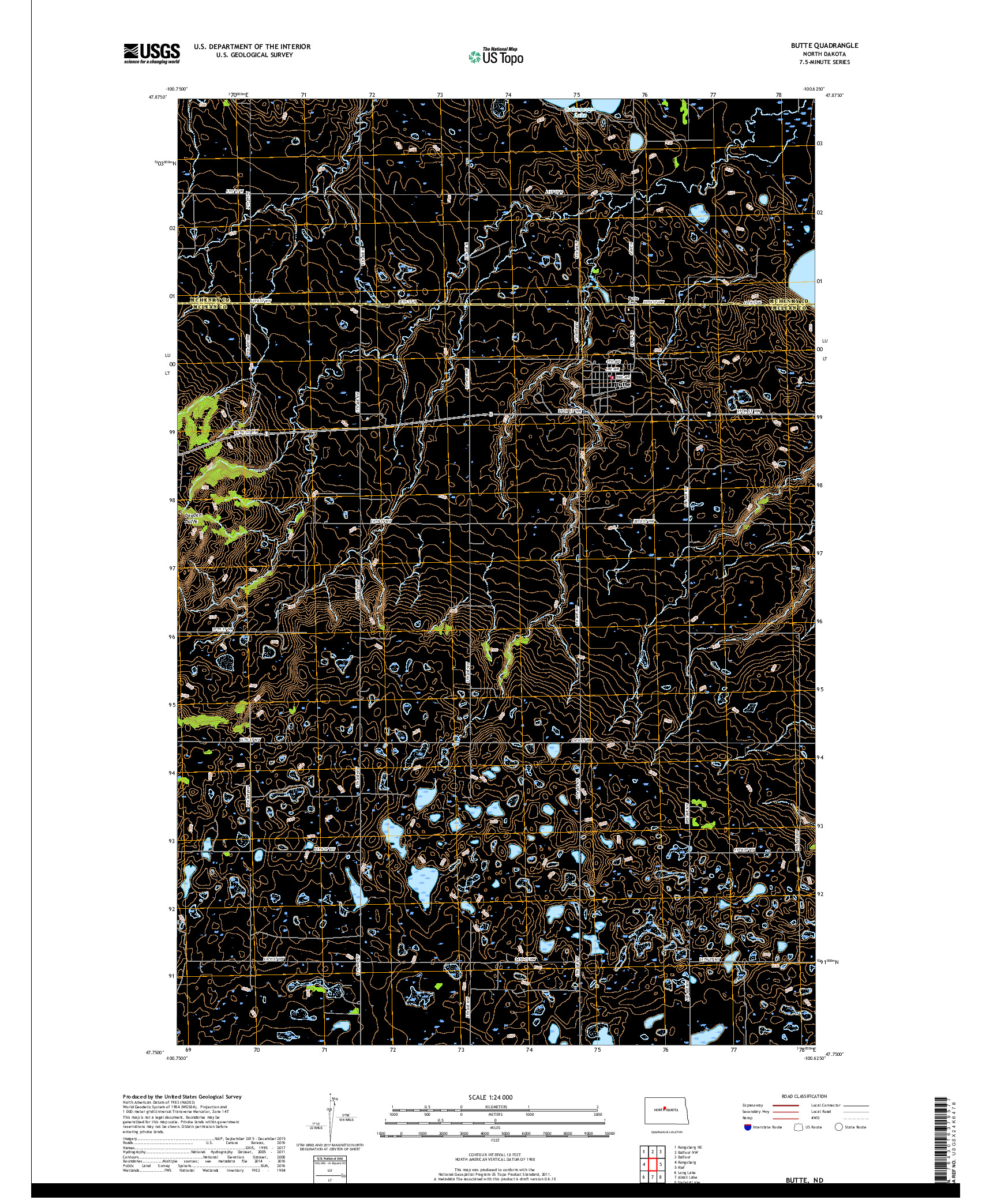 USGS US TOPO 7.5-MINUTE MAP FOR BUTTE, ND 2018