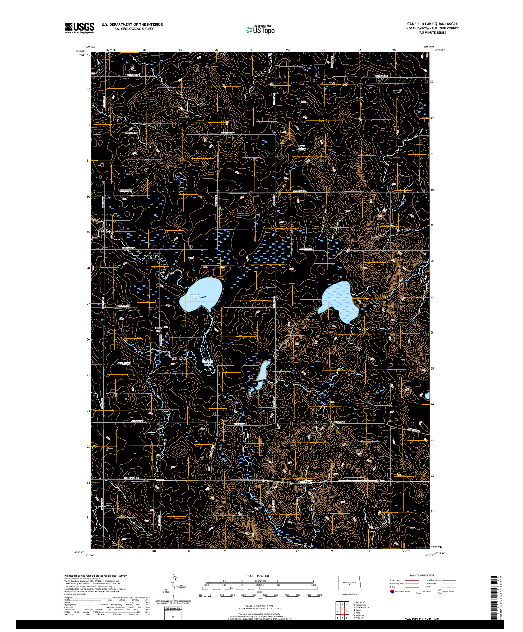 USGS US TOPO 7.5-MINUTE MAP FOR CANFIELD LAKE, ND 2018