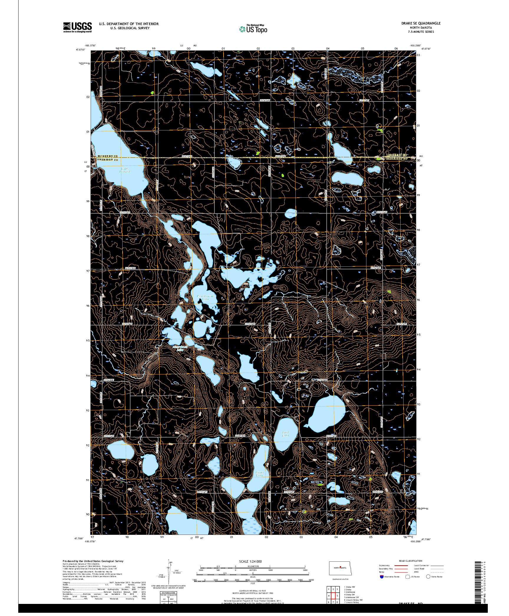 USGS US TOPO 7.5-MINUTE MAP FOR DRAKE SE, ND 2018