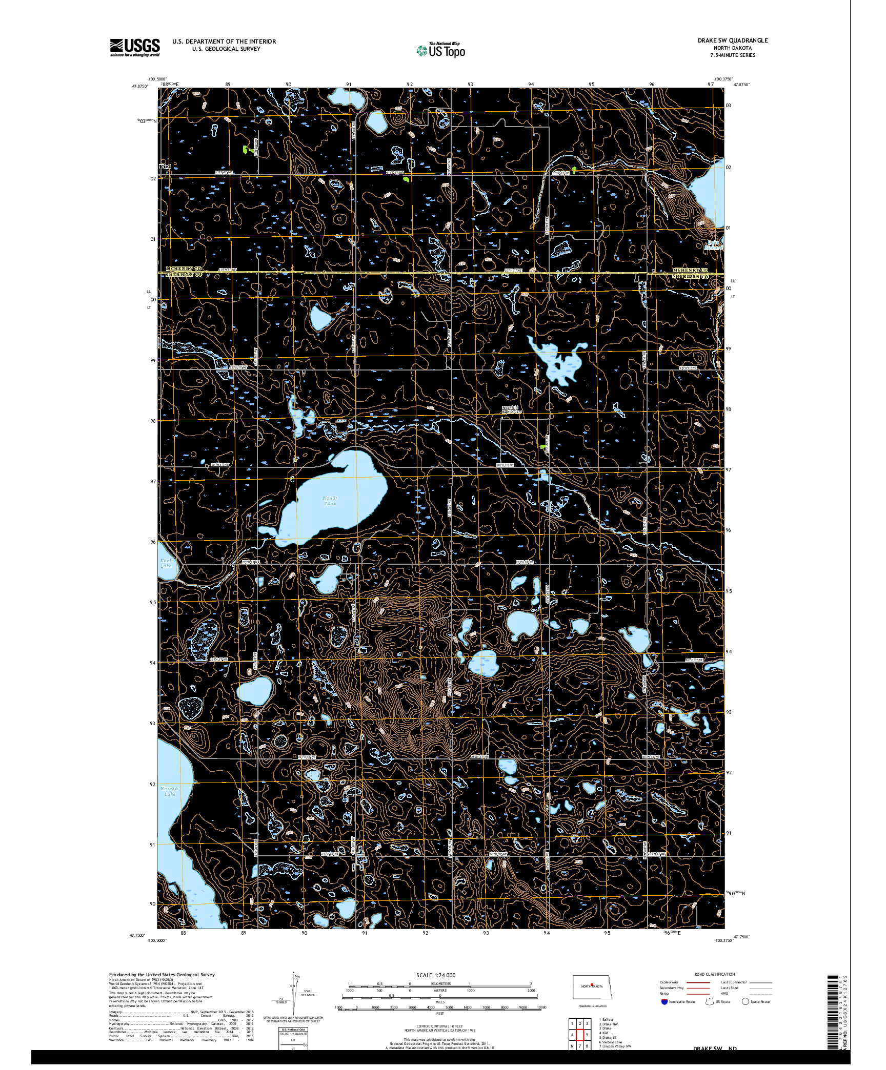 USGS US TOPO 7.5-MINUTE MAP FOR DRAKE SW, ND 2018