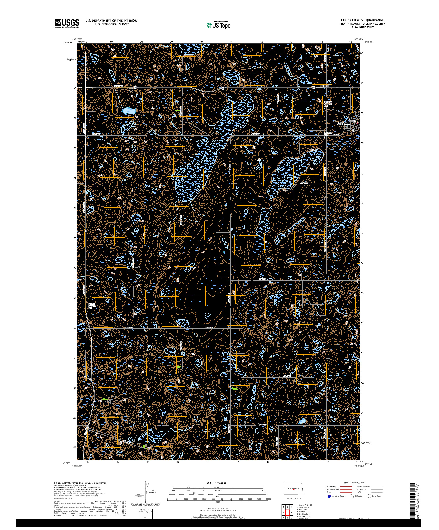 USGS US TOPO 7.5-MINUTE MAP FOR GOODRICH WEST, ND 2018