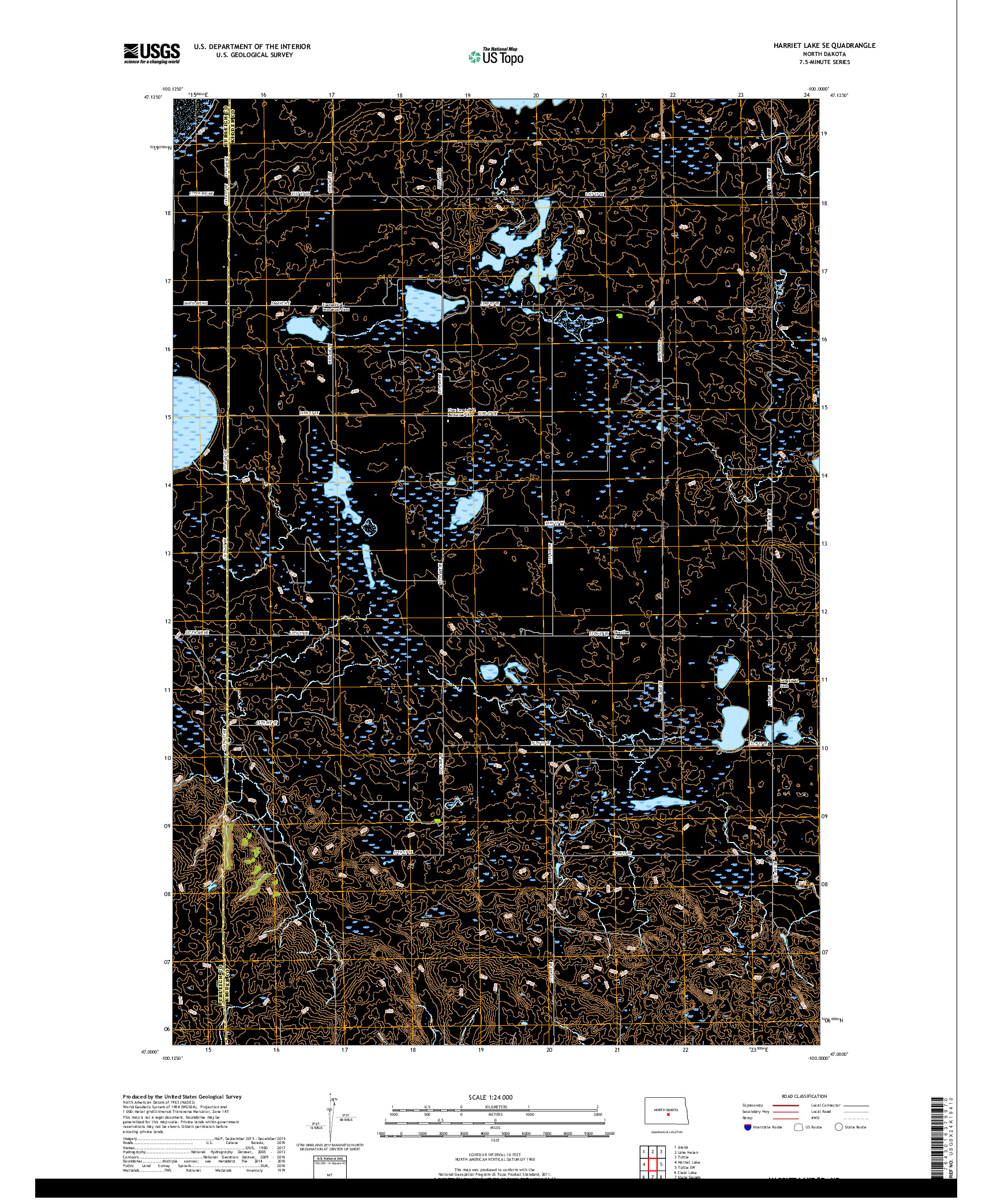 USGS US TOPO 7.5-MINUTE MAP FOR HARRIET LAKE SE, ND 2018