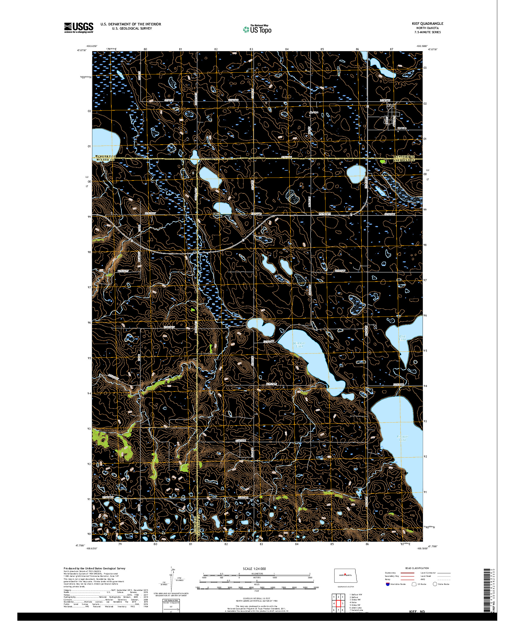 USGS US TOPO 7.5-MINUTE MAP FOR KIEF, ND 2018