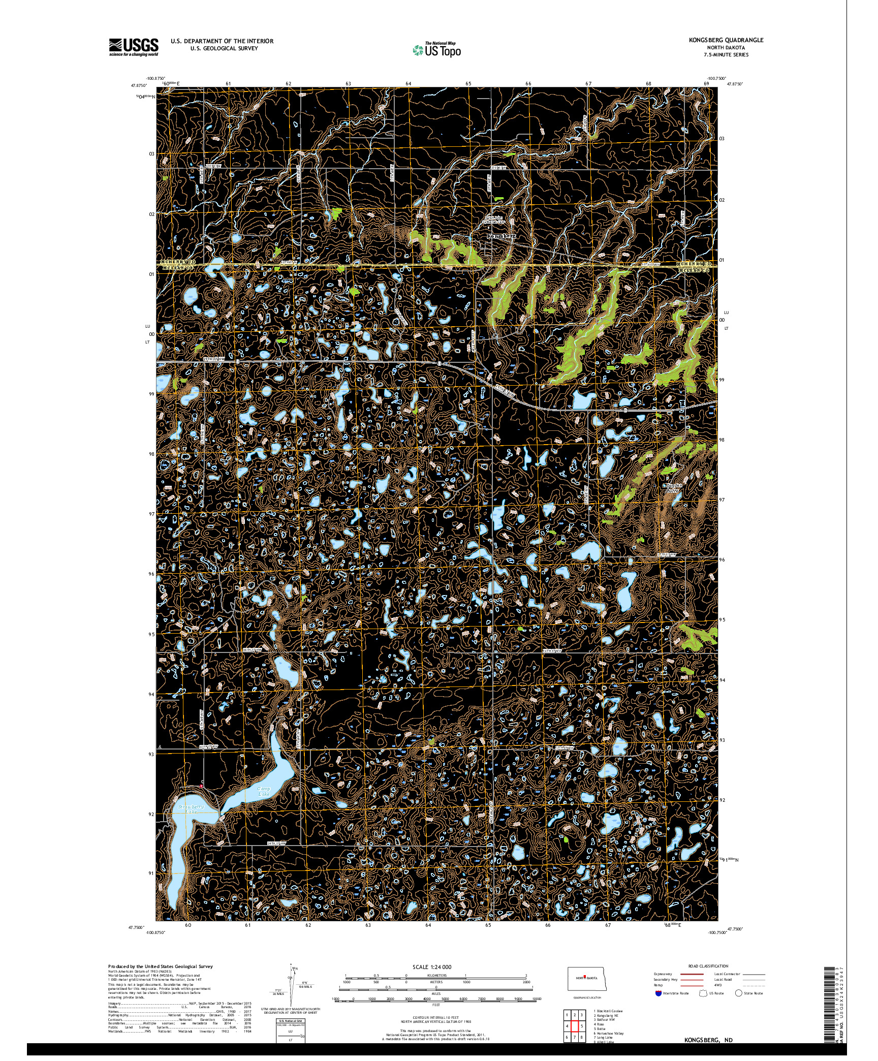 USGS US TOPO 7.5-MINUTE MAP FOR KONGSBERG, ND 2018