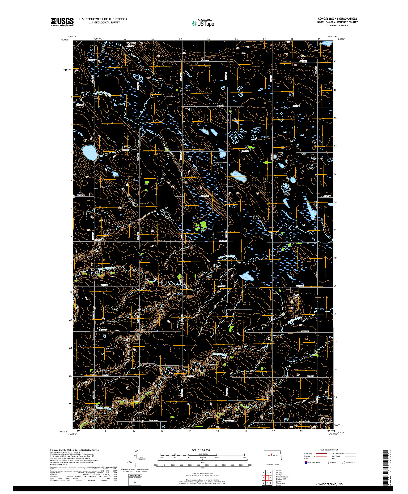 USGS US TOPO 7.5-MINUTE MAP FOR KONGSBERG NE, ND 2018