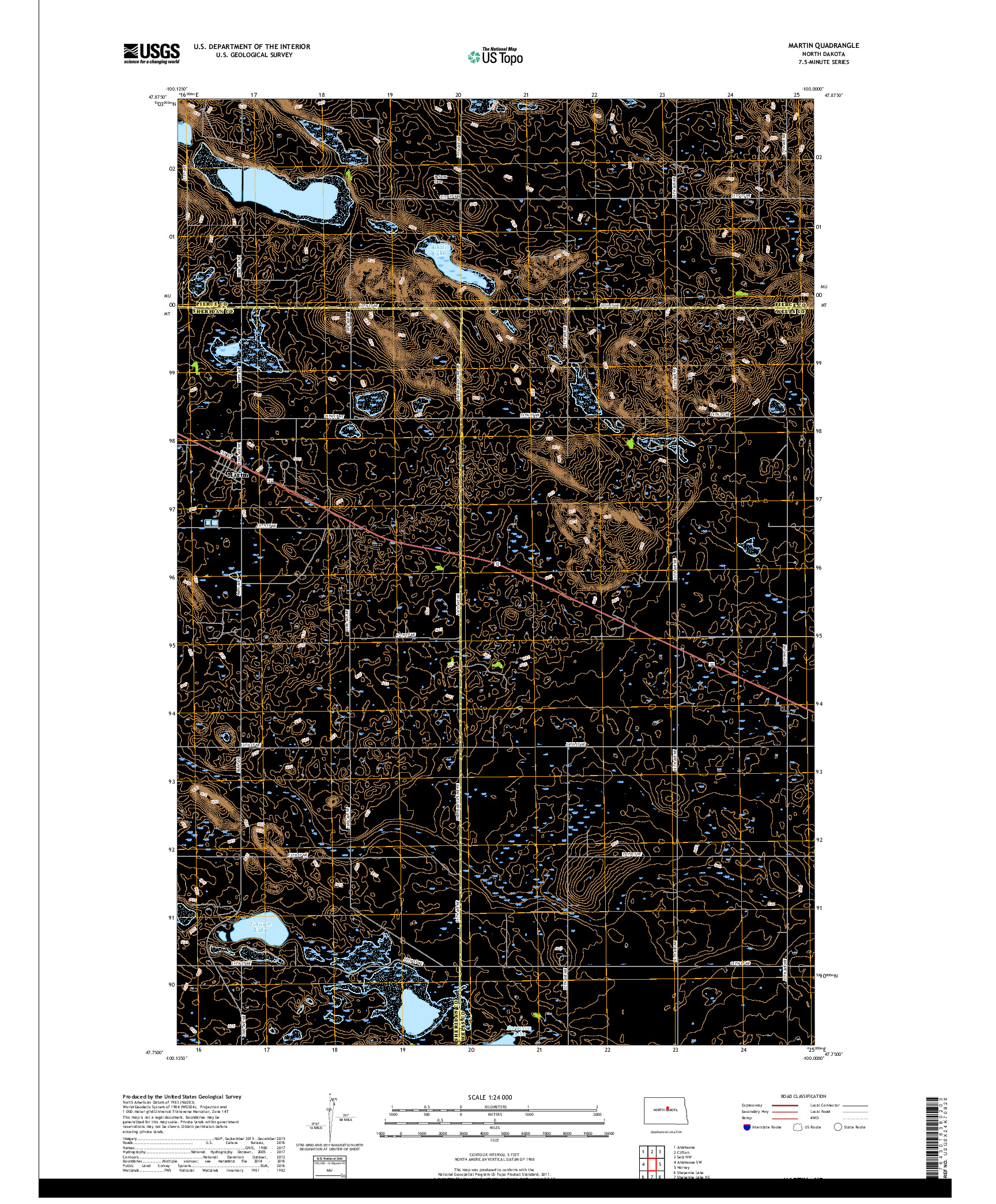 USGS US TOPO 7.5-MINUTE MAP FOR MARTIN, ND 2018