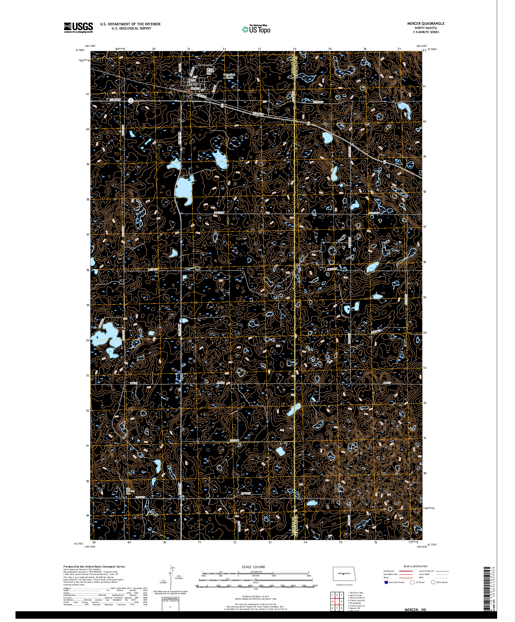 USGS US TOPO 7.5-MINUTE MAP FOR MERCER, ND 2018