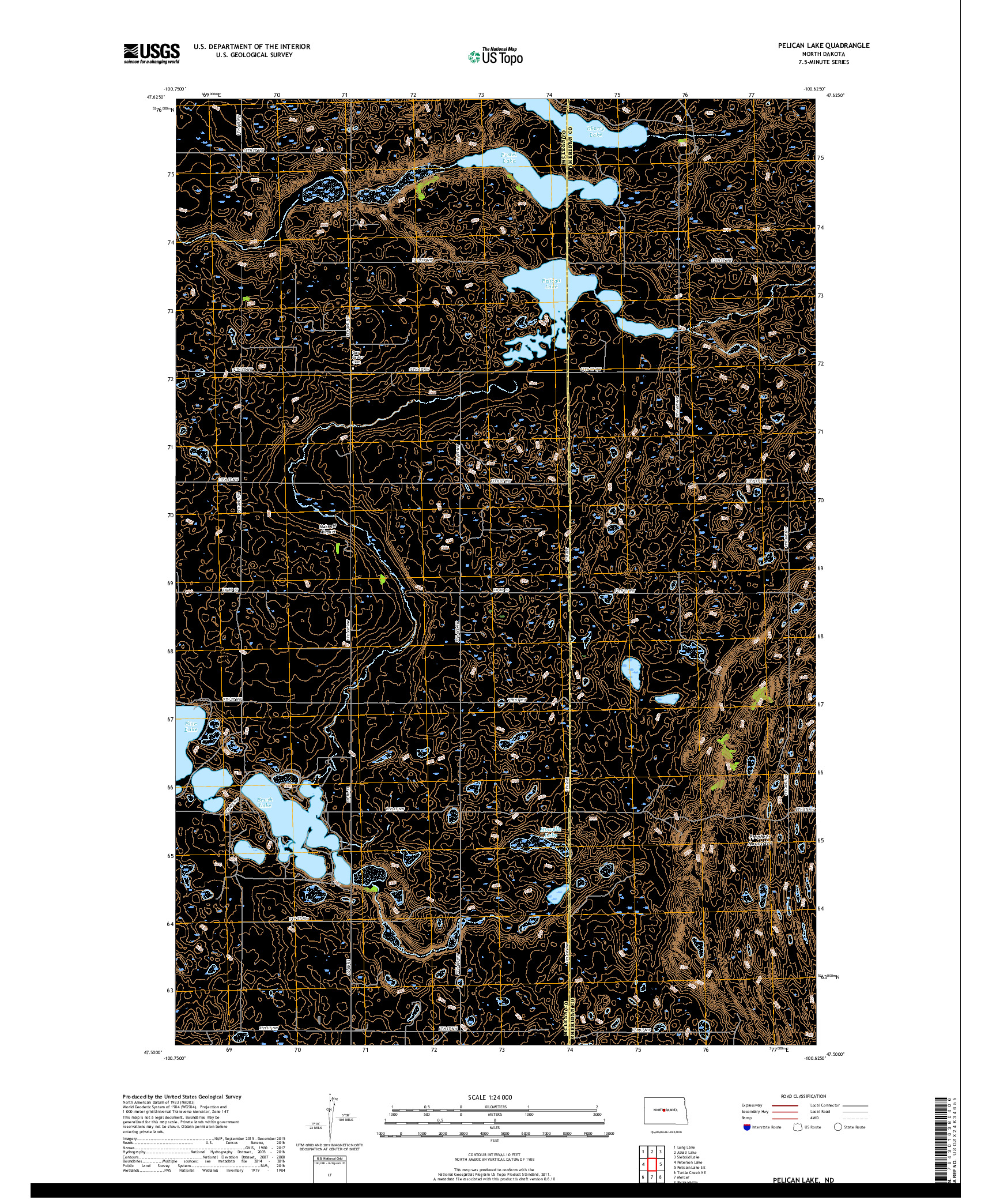 USGS US TOPO 7.5-MINUTE MAP FOR PELICAN LAKE, ND 2018