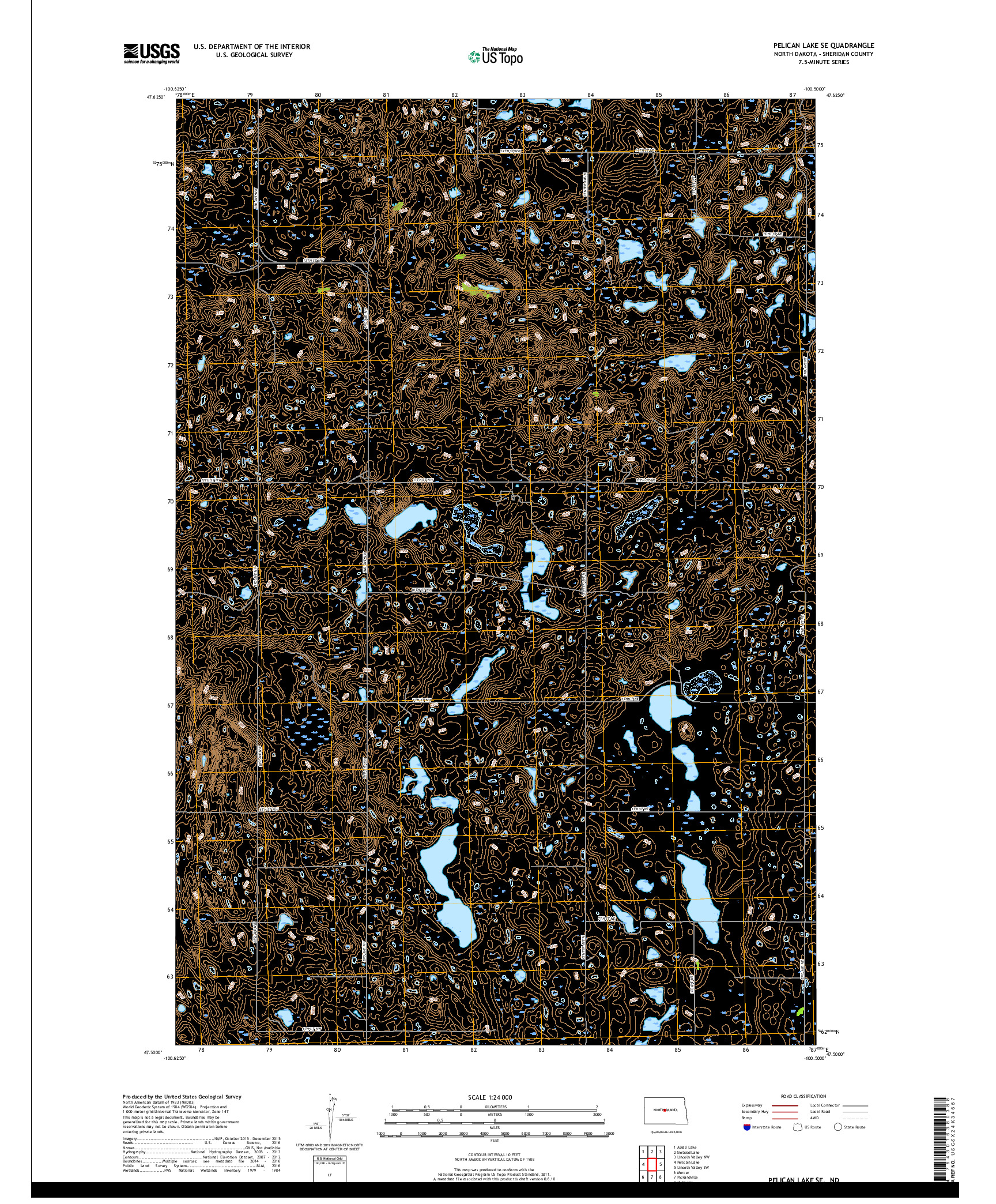 USGS US TOPO 7.5-MINUTE MAP FOR PELICAN LAKE SE, ND 2018