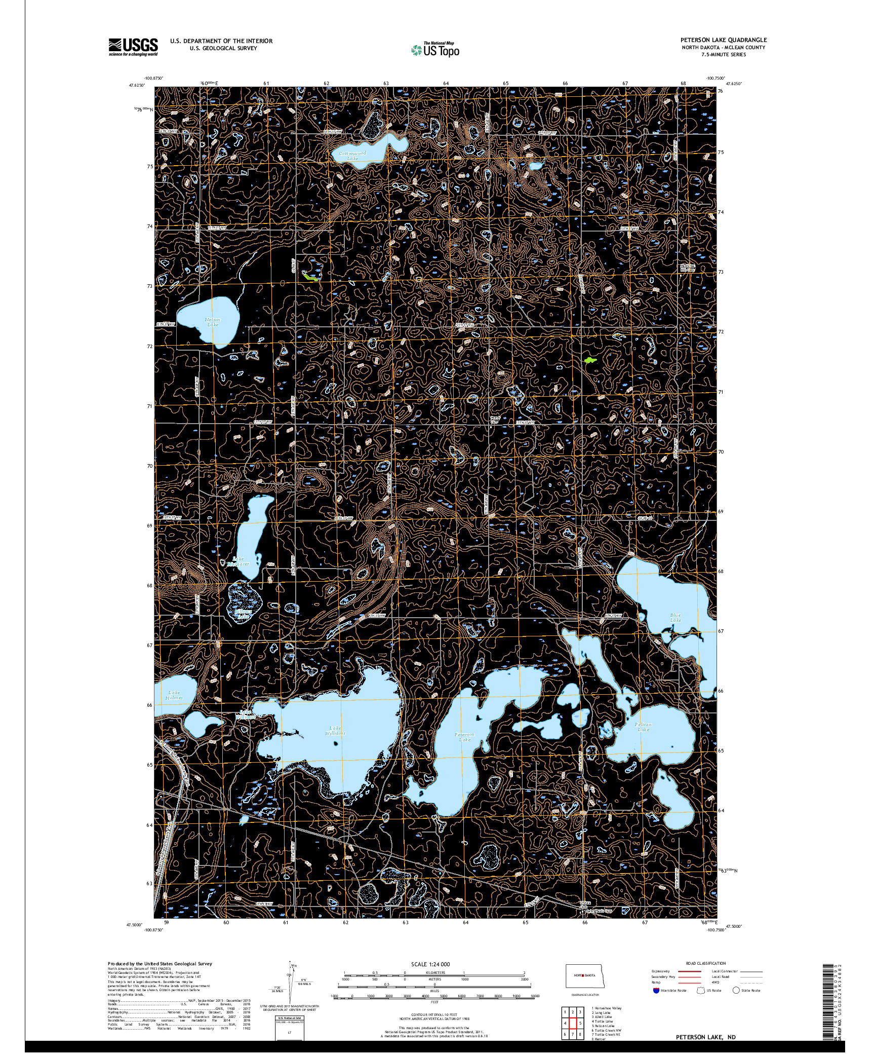 USGS US TOPO 7.5-MINUTE MAP FOR PETERSON LAKE, ND 2018