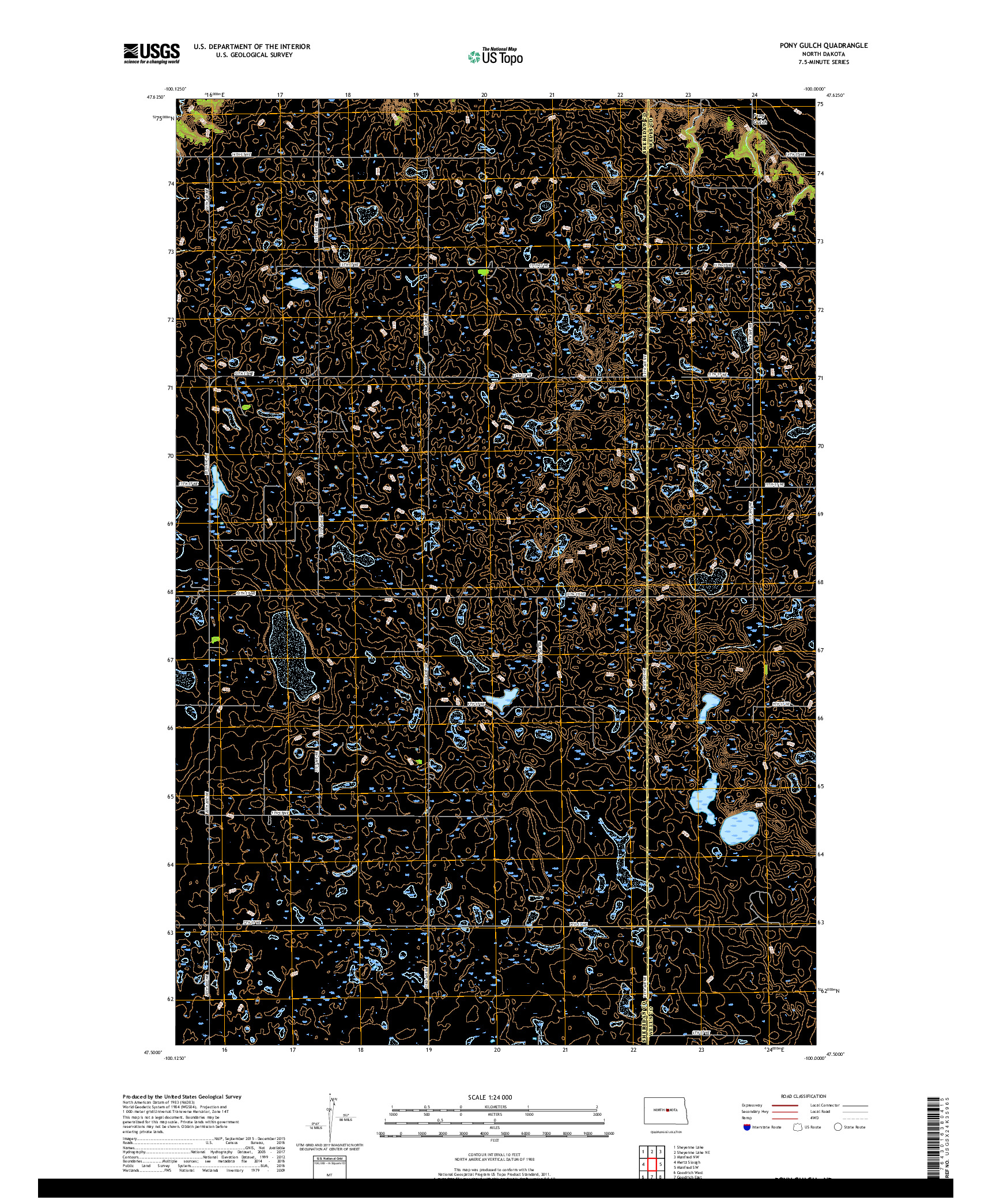 USGS US TOPO 7.5-MINUTE MAP FOR PONY GULCH, ND 2018