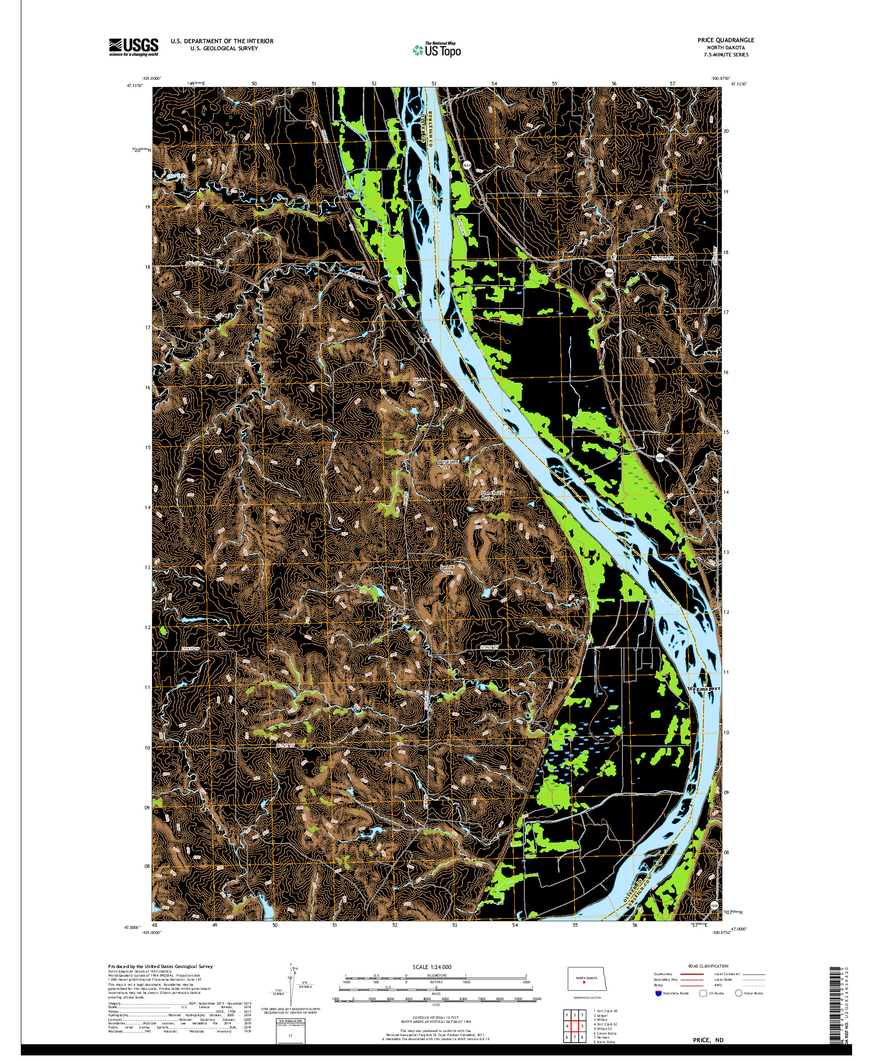 USGS US TOPO 7.5-MINUTE MAP FOR PRICE, ND 2018