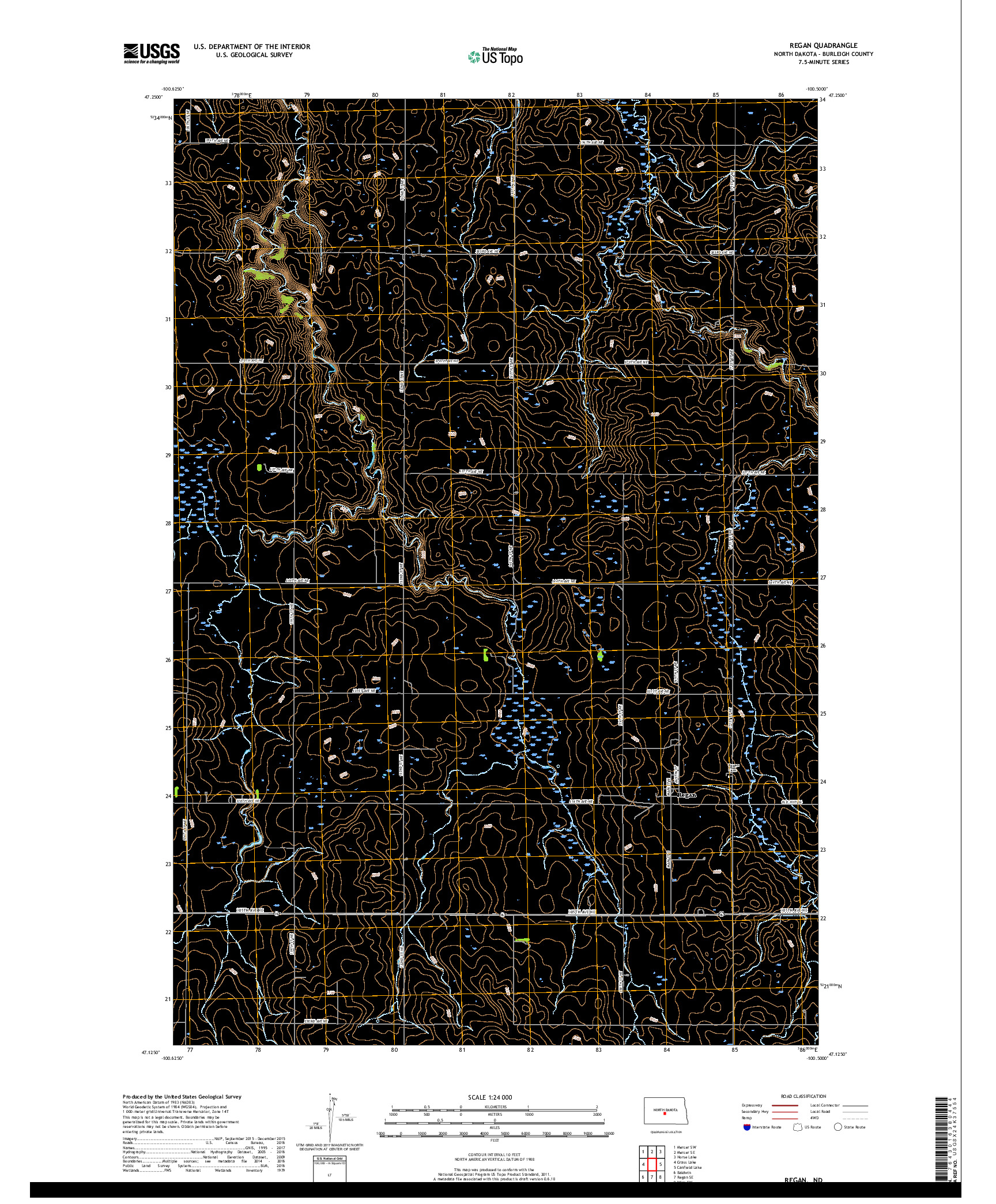 USGS US TOPO 7.5-MINUTE MAP FOR REGAN, ND 2018