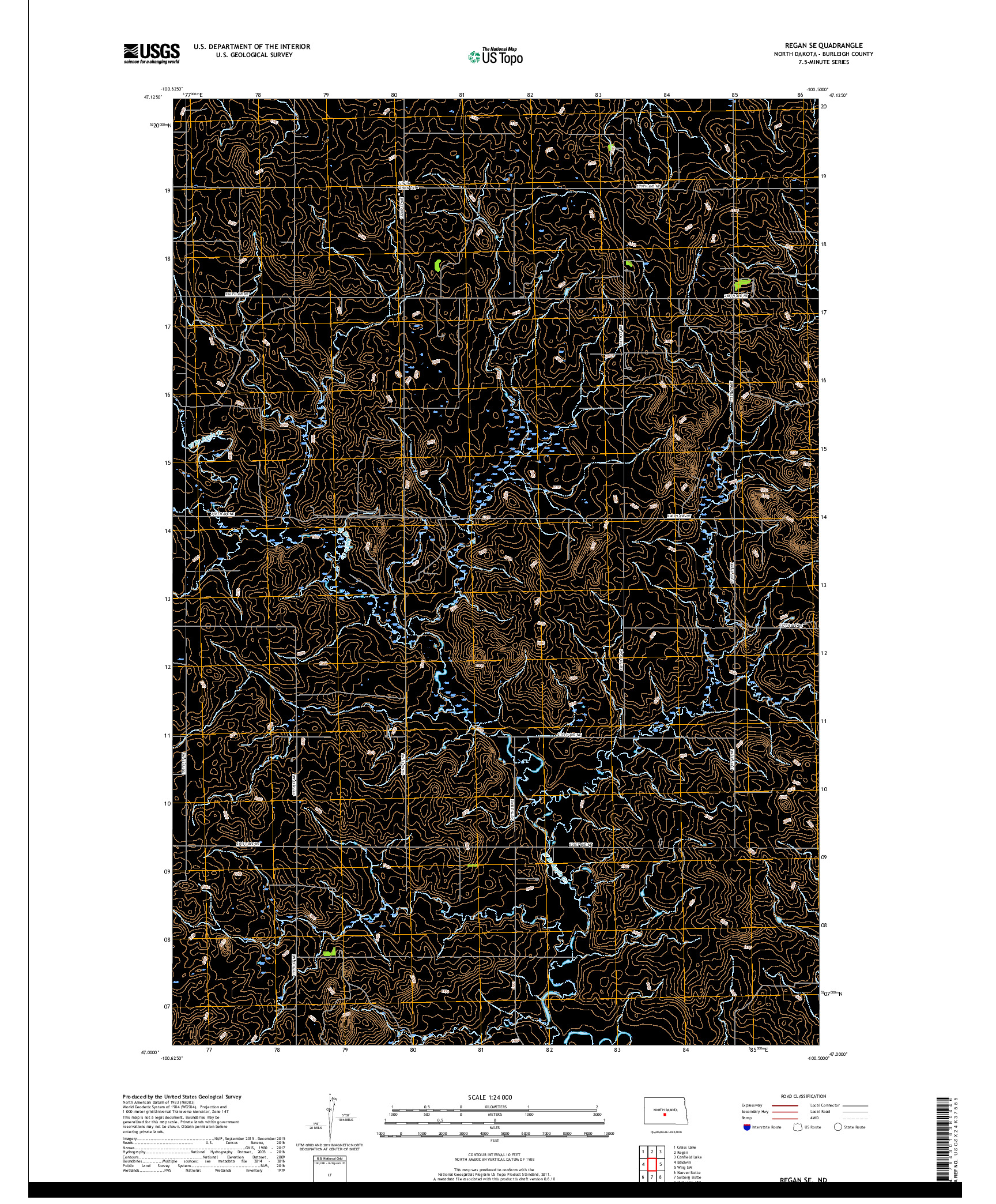 USGS US TOPO 7.5-MINUTE MAP FOR REGAN SE, ND 2018