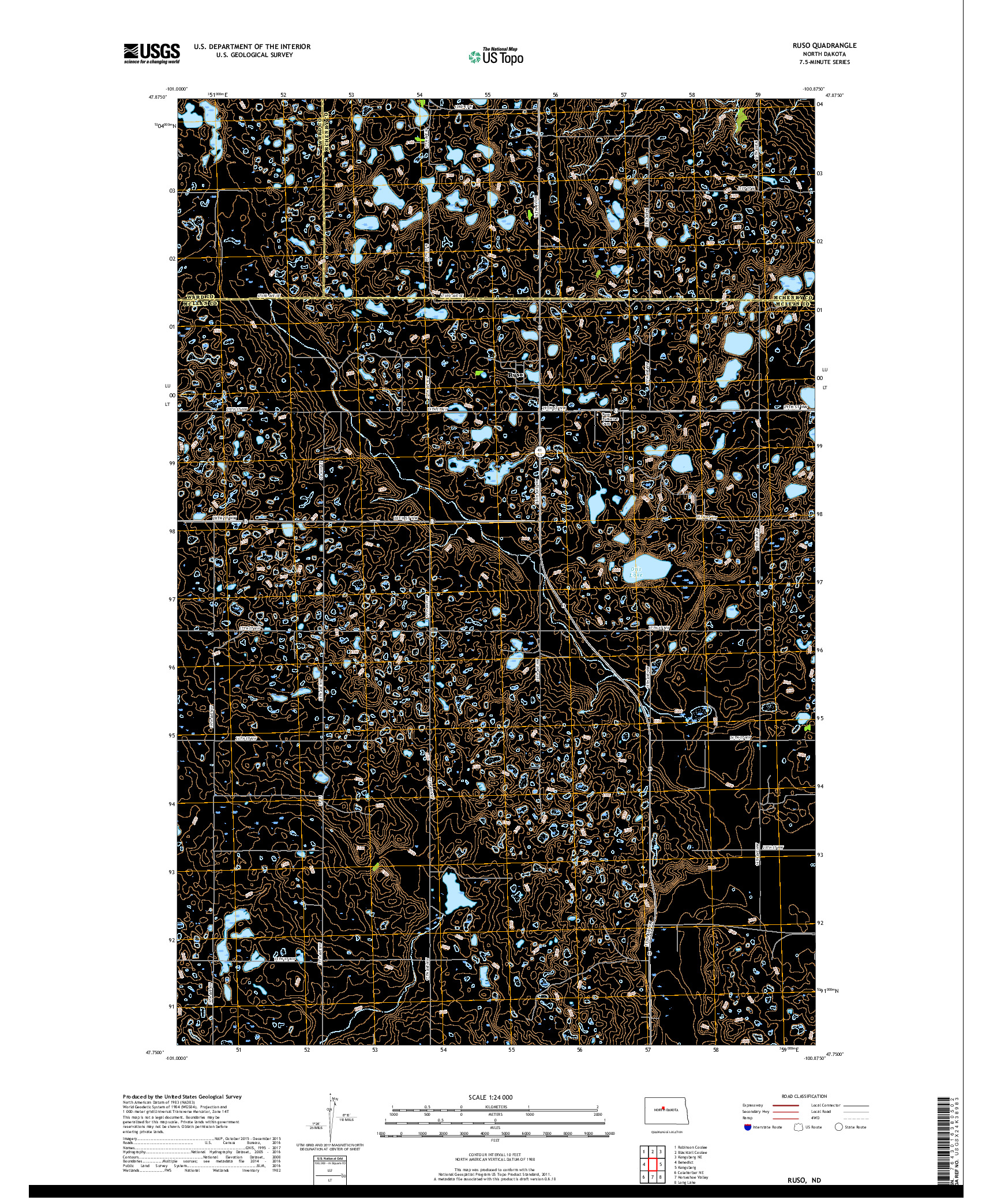 USGS US TOPO 7.5-MINUTE MAP FOR RUSO, ND 2018