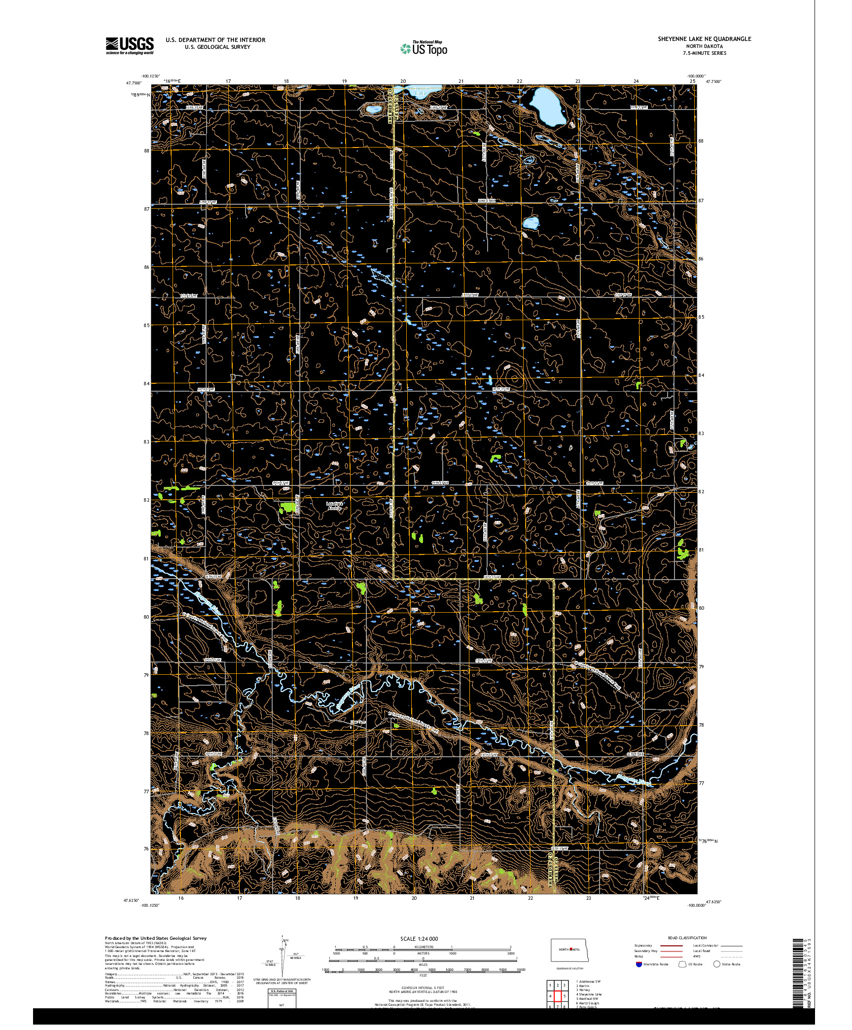 USGS US TOPO 7.5-MINUTE MAP FOR SHEYENNE LAKE NE, ND 2018