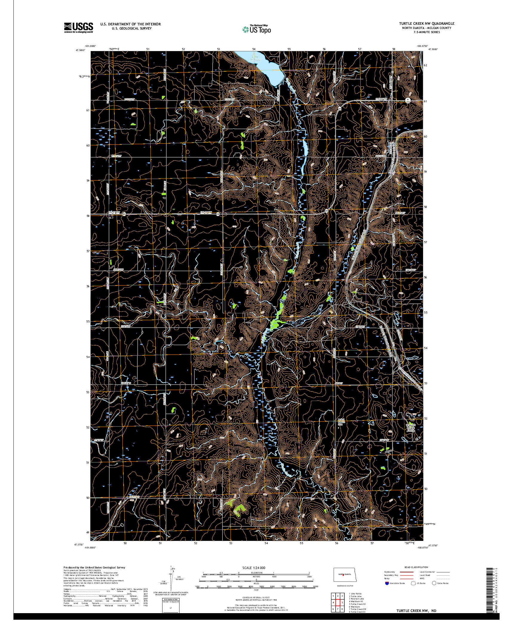 USGS US TOPO 7.5-MINUTE MAP FOR TURTLE CREEK NW, ND 2018