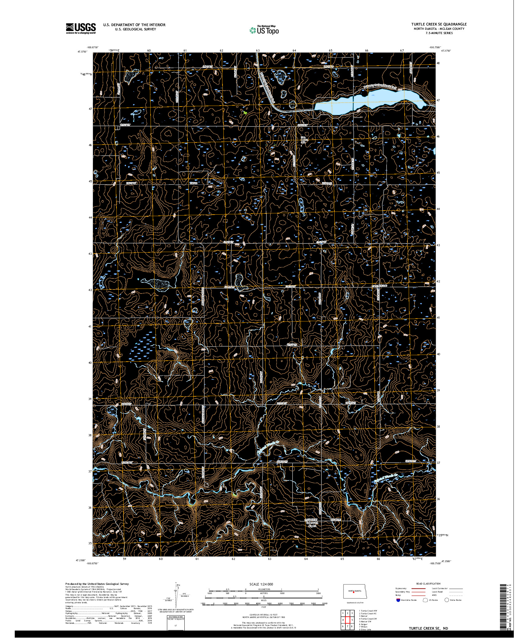 USGS US TOPO 7.5-MINUTE MAP FOR TURTLE CREEK SE, ND 2018