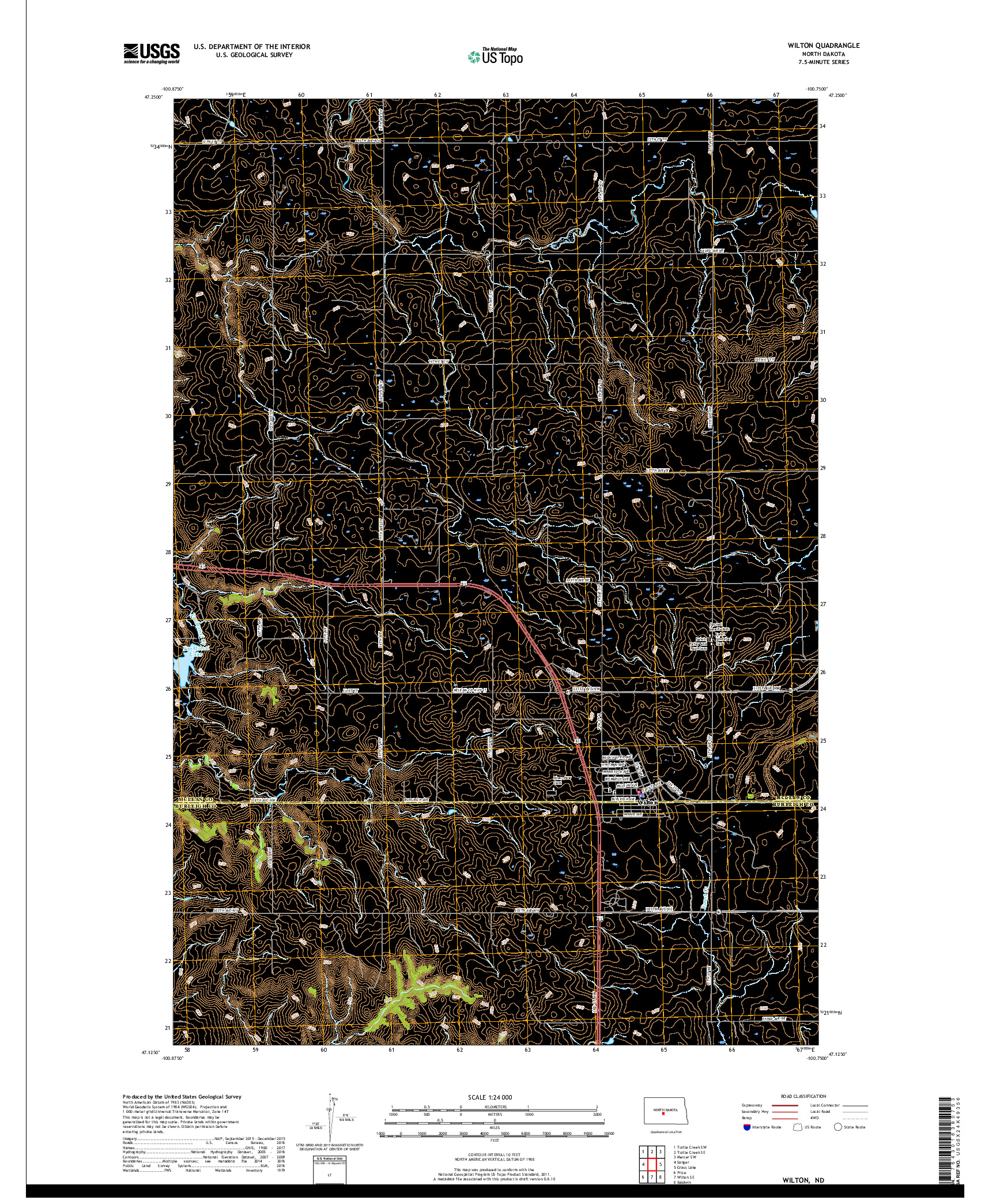 USGS US TOPO 7.5-MINUTE MAP FOR WILTON, ND 2018