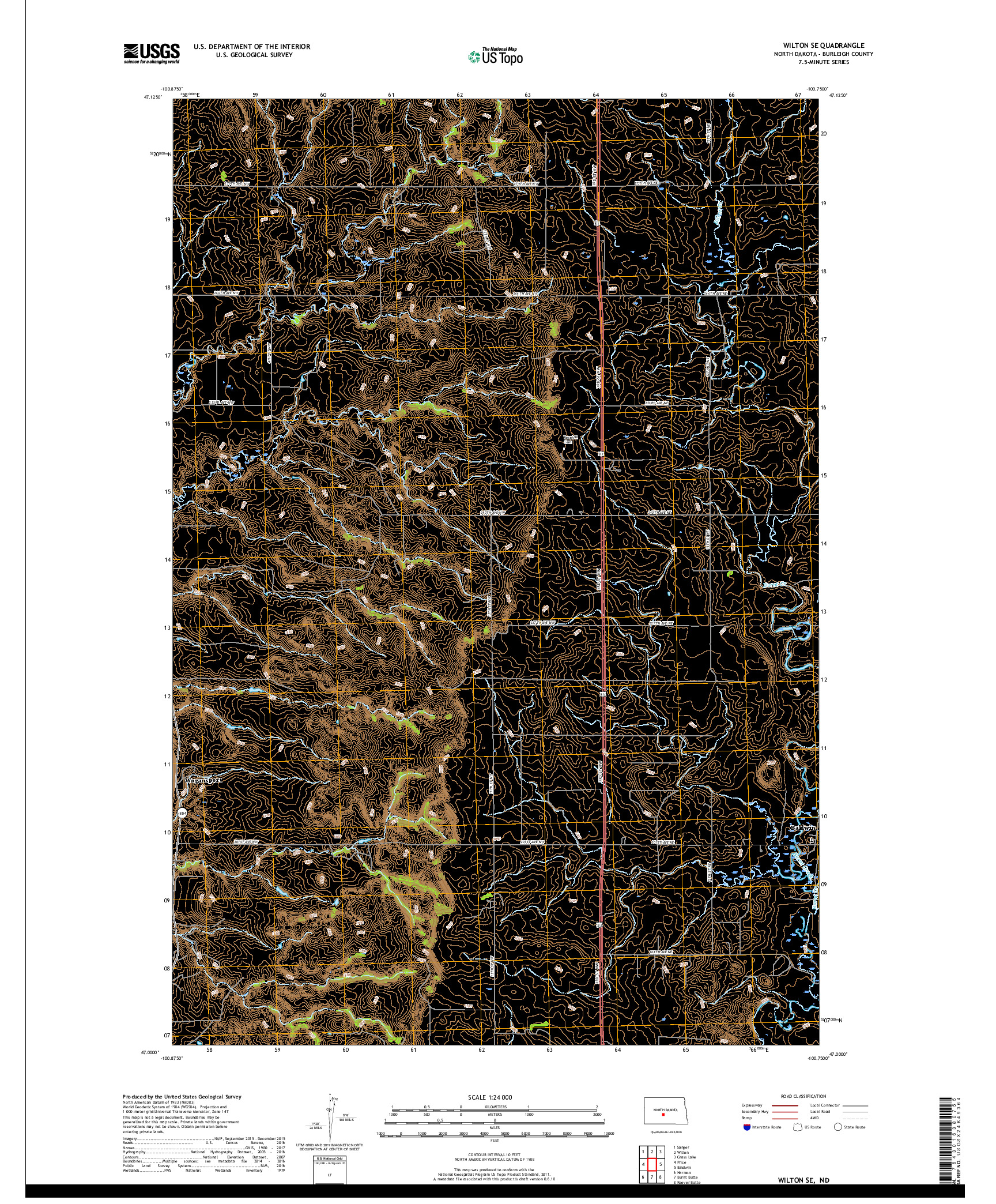 USGS US TOPO 7.5-MINUTE MAP FOR WILTON SE, ND 2018