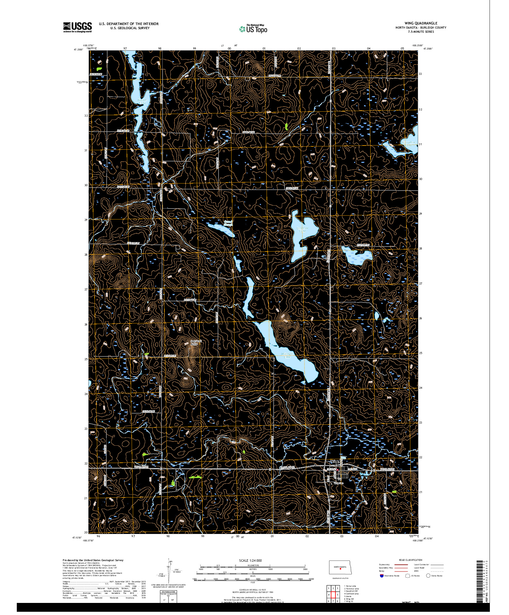 USGS US TOPO 7.5-MINUTE MAP FOR WING, ND 2018