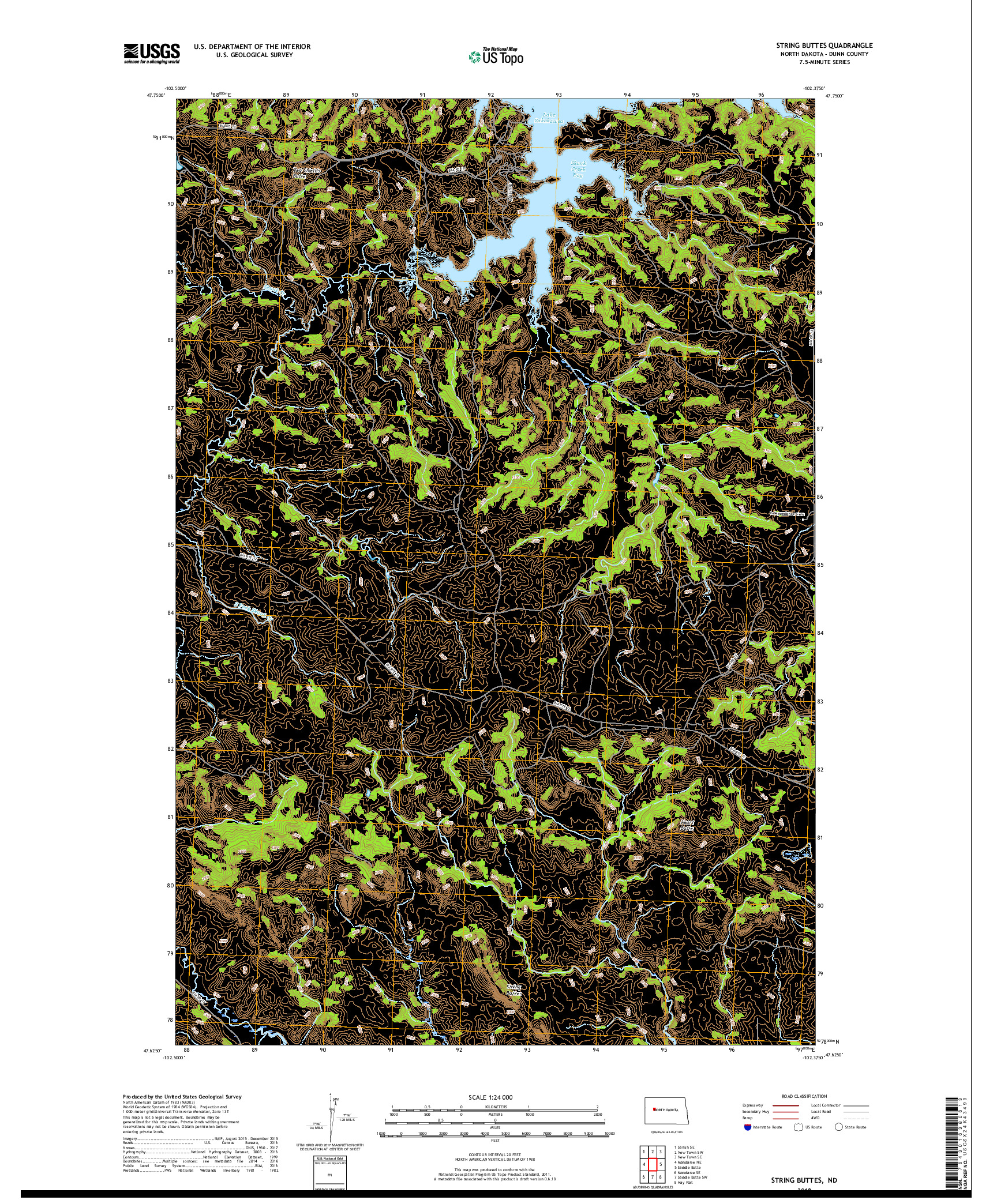 USGS US TOPO 7.5-MINUTE MAP FOR STRING BUTTES, ND 2018