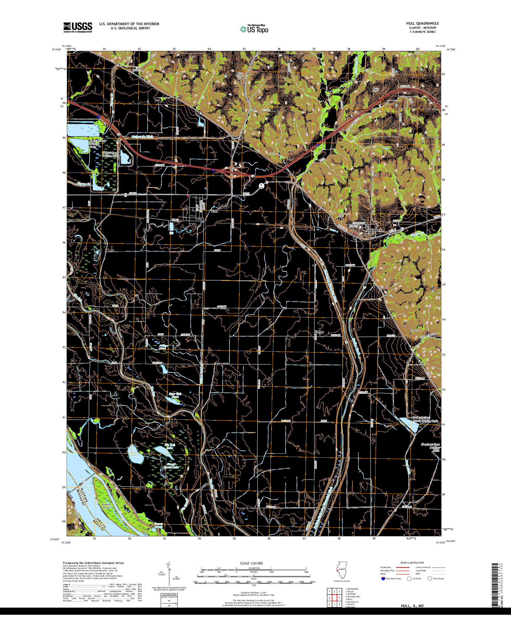 USGS US TOPO 7.5-MINUTE MAP FOR HULL, IL,MO 2018