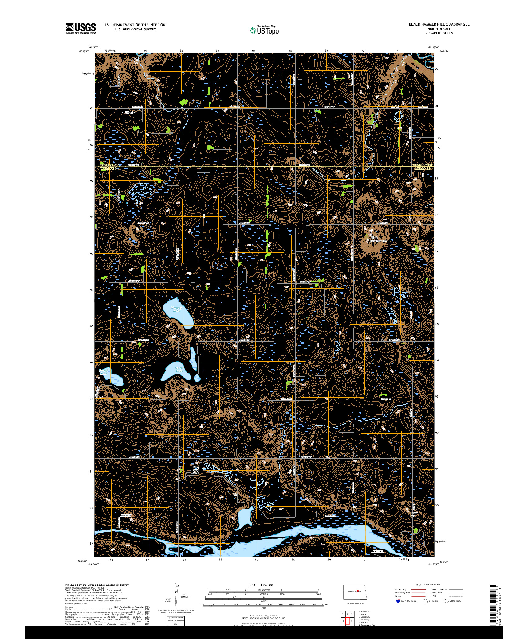 USGS US TOPO 7.5-MINUTE MAP FOR BLACK HAMMER HILL, ND 2018