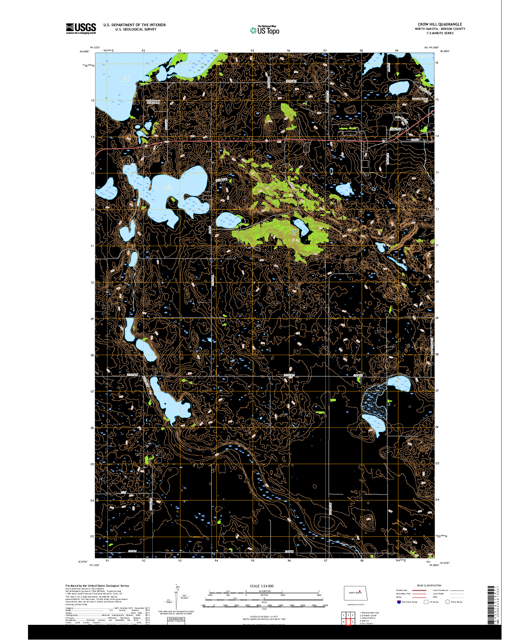 USGS US TOPO 7.5-MINUTE MAP FOR CROW HILL, ND 2018