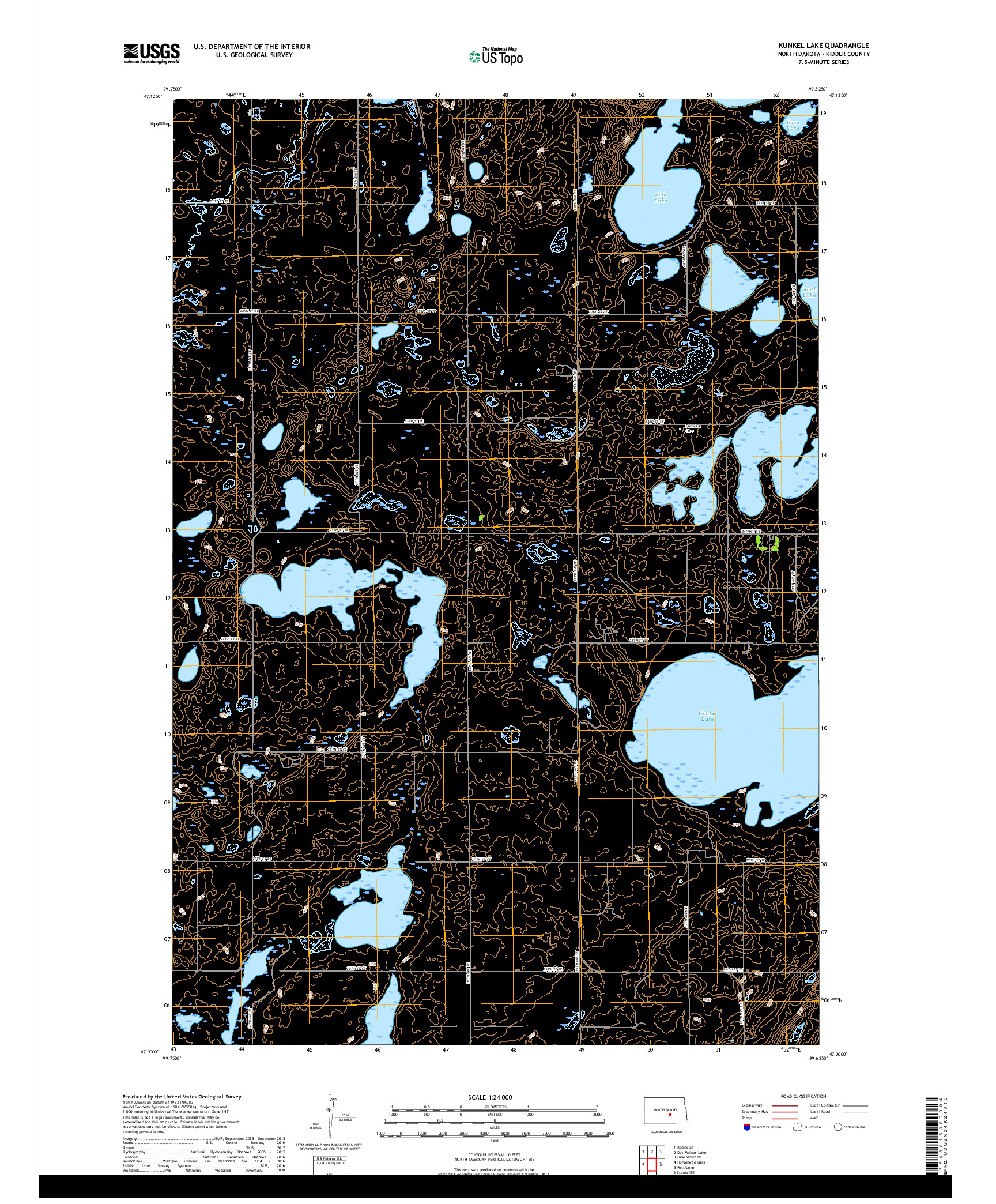 USGS US TOPO 7.5-MINUTE MAP FOR KUNKEL LAKE, ND 2018