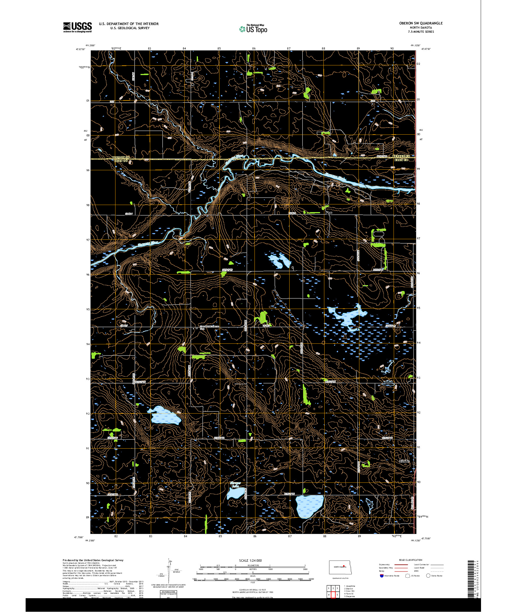 USGS US TOPO 7.5-MINUTE MAP FOR OBERON SW, ND 2018