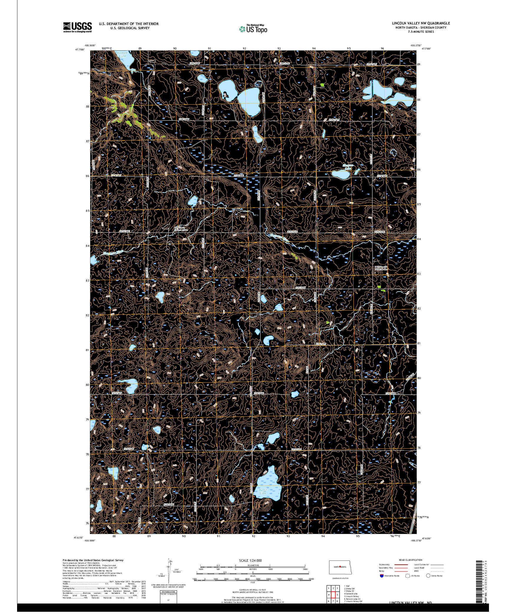 USGS US TOPO 7.5-MINUTE MAP FOR LINCOLN VALLEY NW, ND 2018