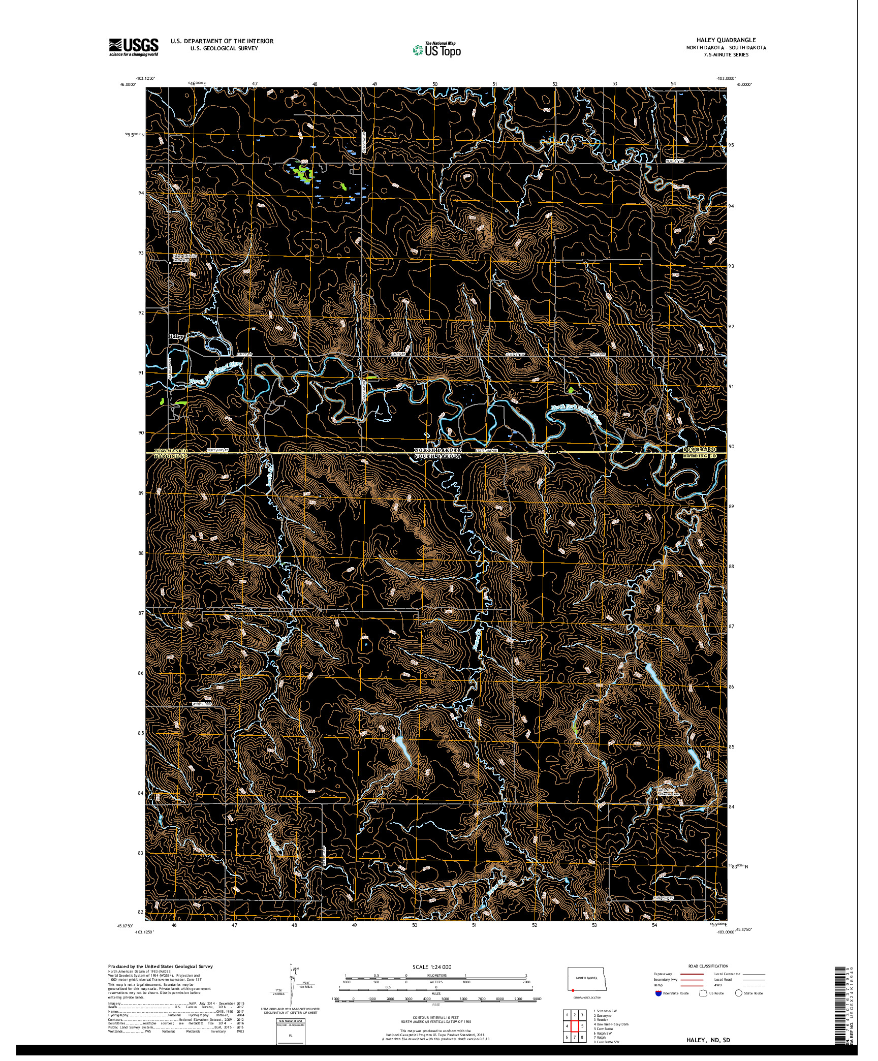 USGS US TOPO 7.5-MINUTE MAP FOR HALEY, ND,SD 2018