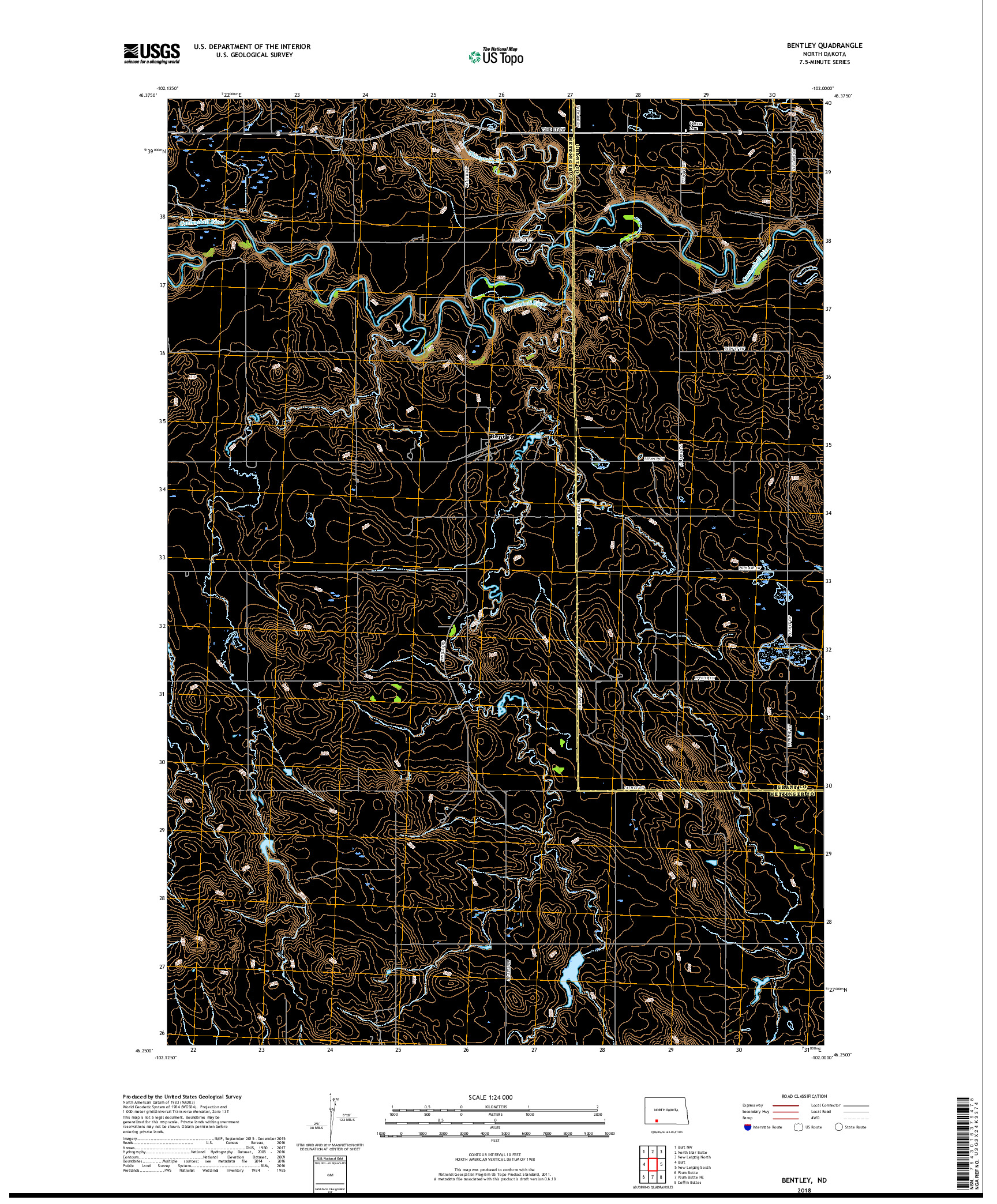 USGS US TOPO 7.5-MINUTE MAP FOR BENTLEY, ND 2018