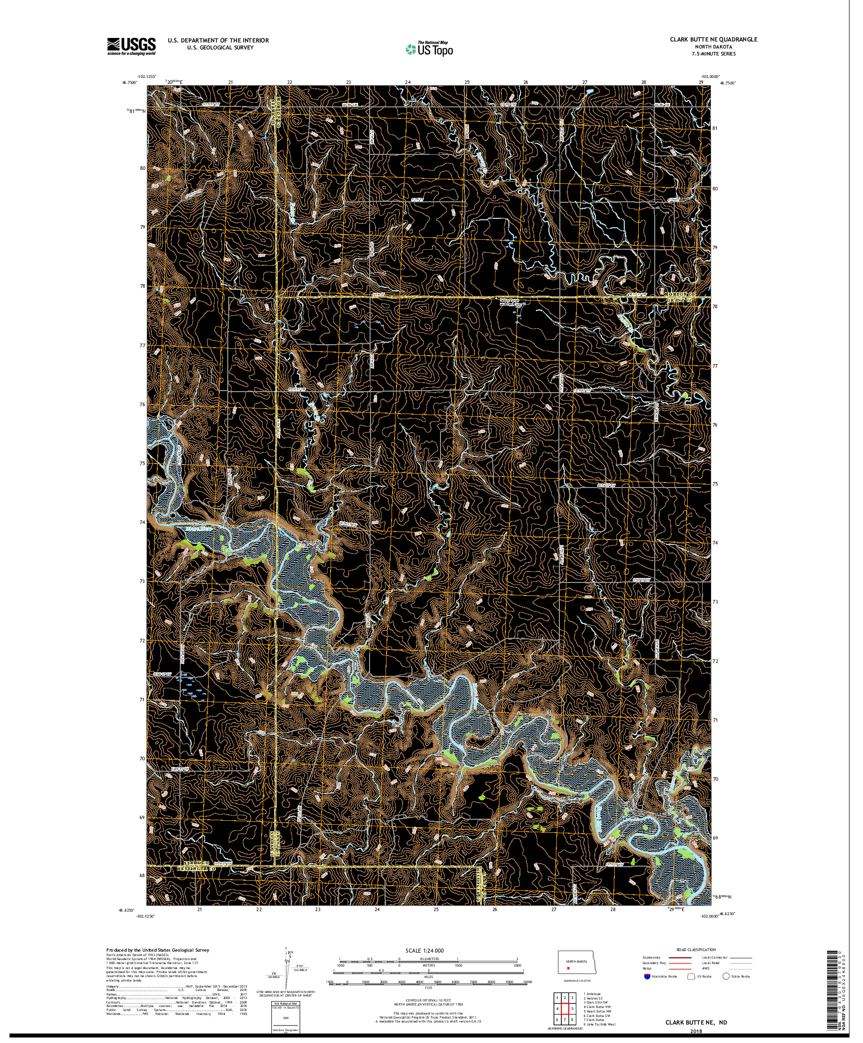 USGS US TOPO 7.5-MINUTE MAP FOR CLARK BUTTE NE, ND 2018
