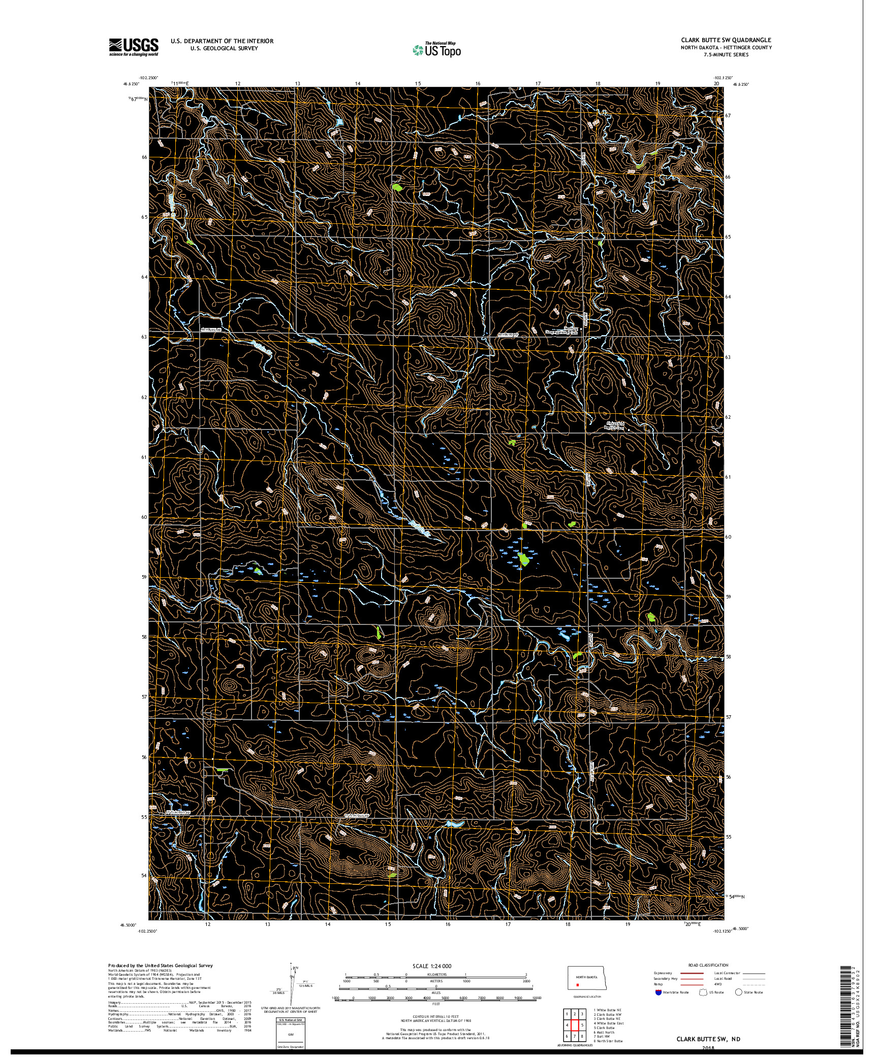 USGS US TOPO 7.5-MINUTE MAP FOR CLARK BUTTE SW, ND 2018