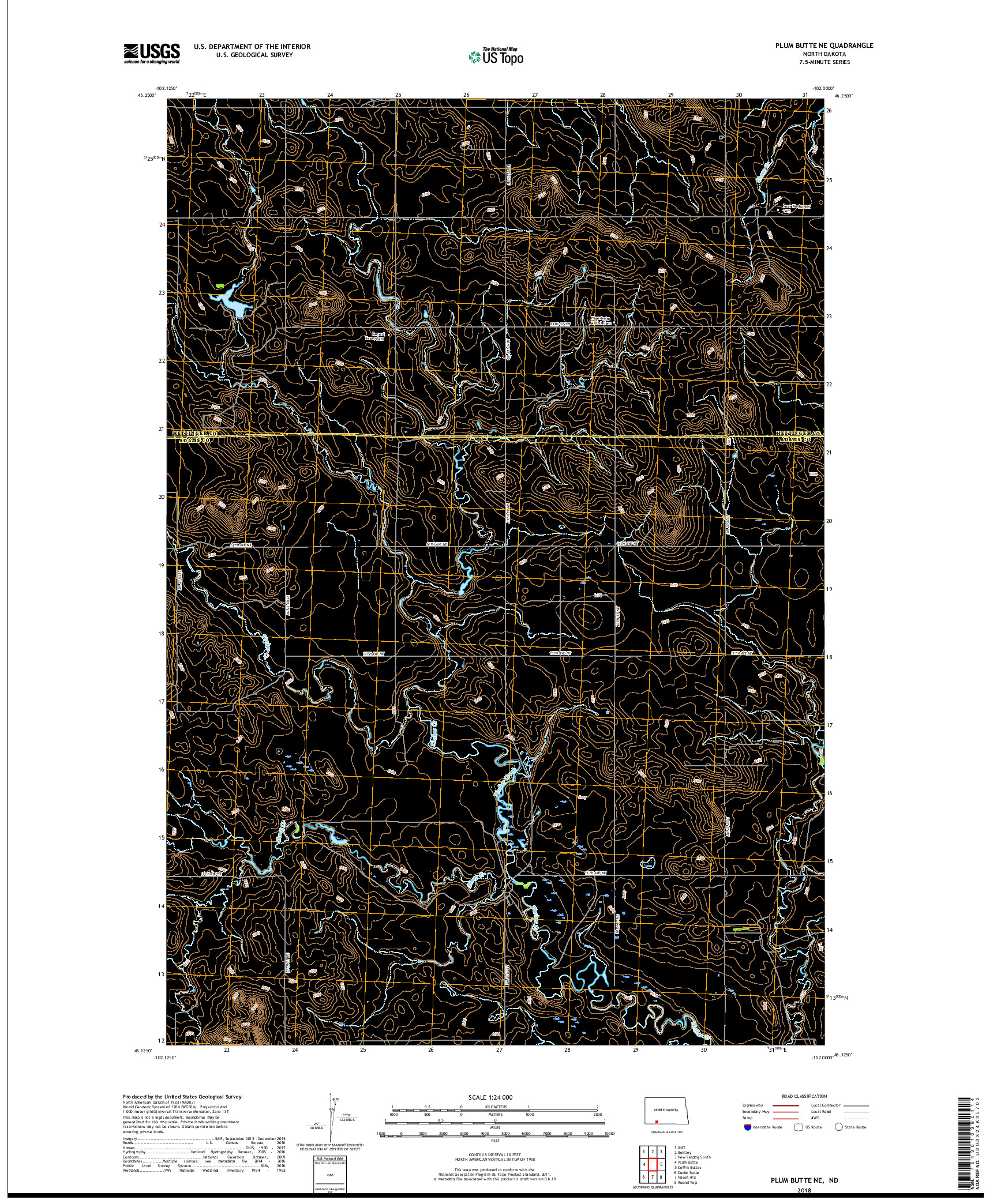 USGS US TOPO 7.5-MINUTE MAP FOR PLUM BUTTE NE, ND 2018