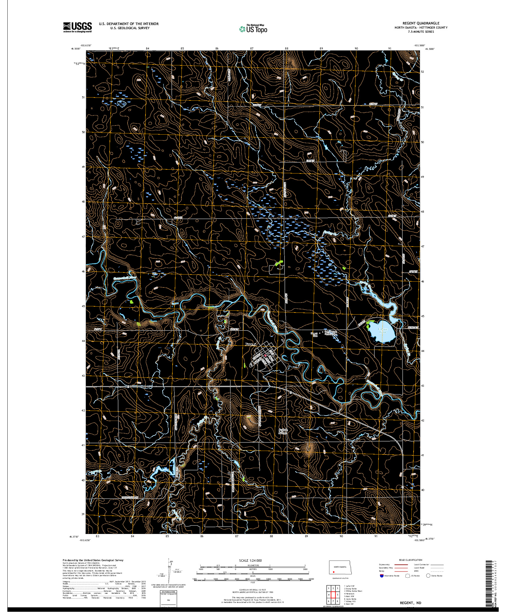 USGS US TOPO 7.5-MINUTE MAP FOR REGENT, ND 2018