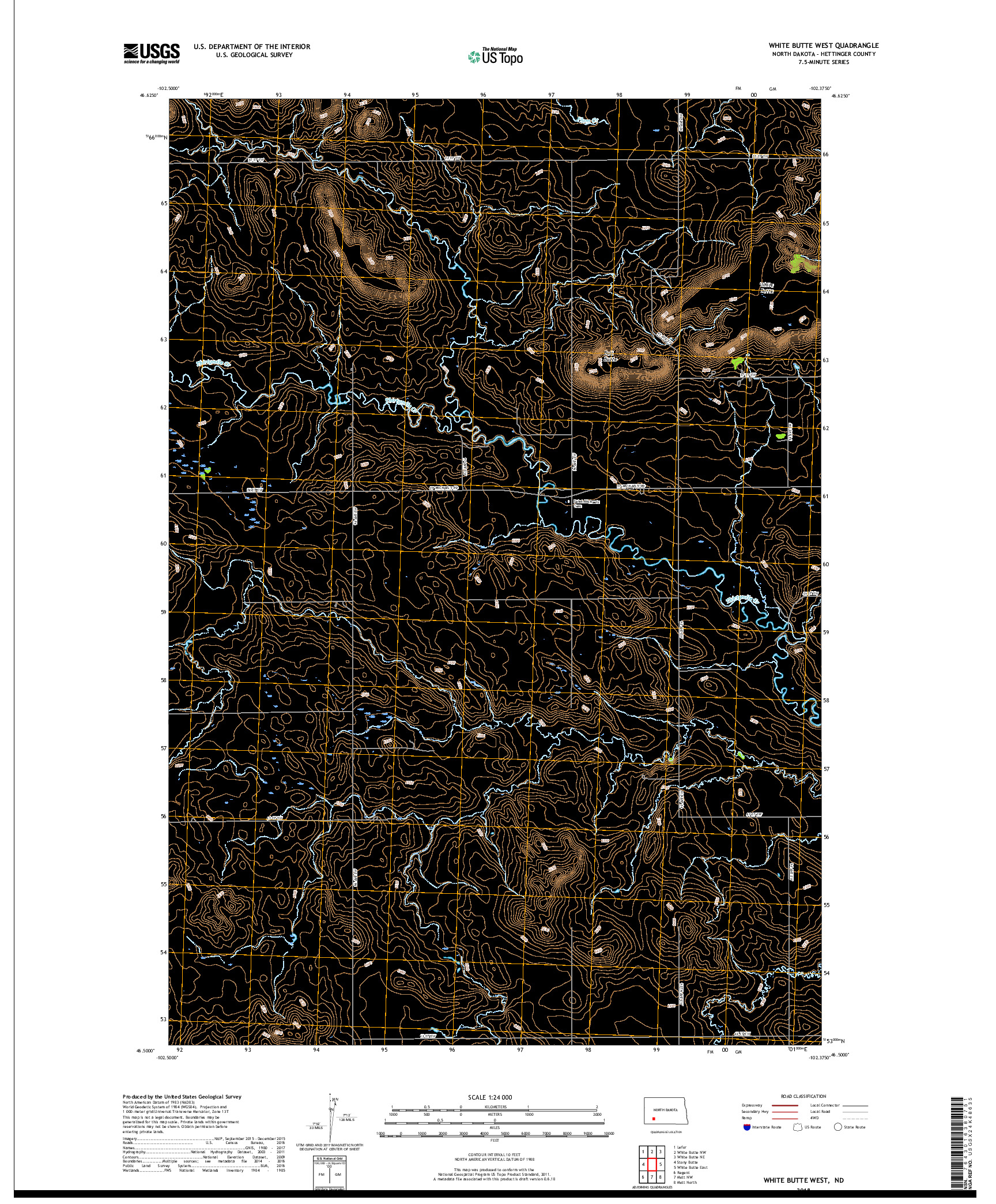USGS US TOPO 7.5-MINUTE MAP FOR WHITE BUTTE WEST, ND 2018