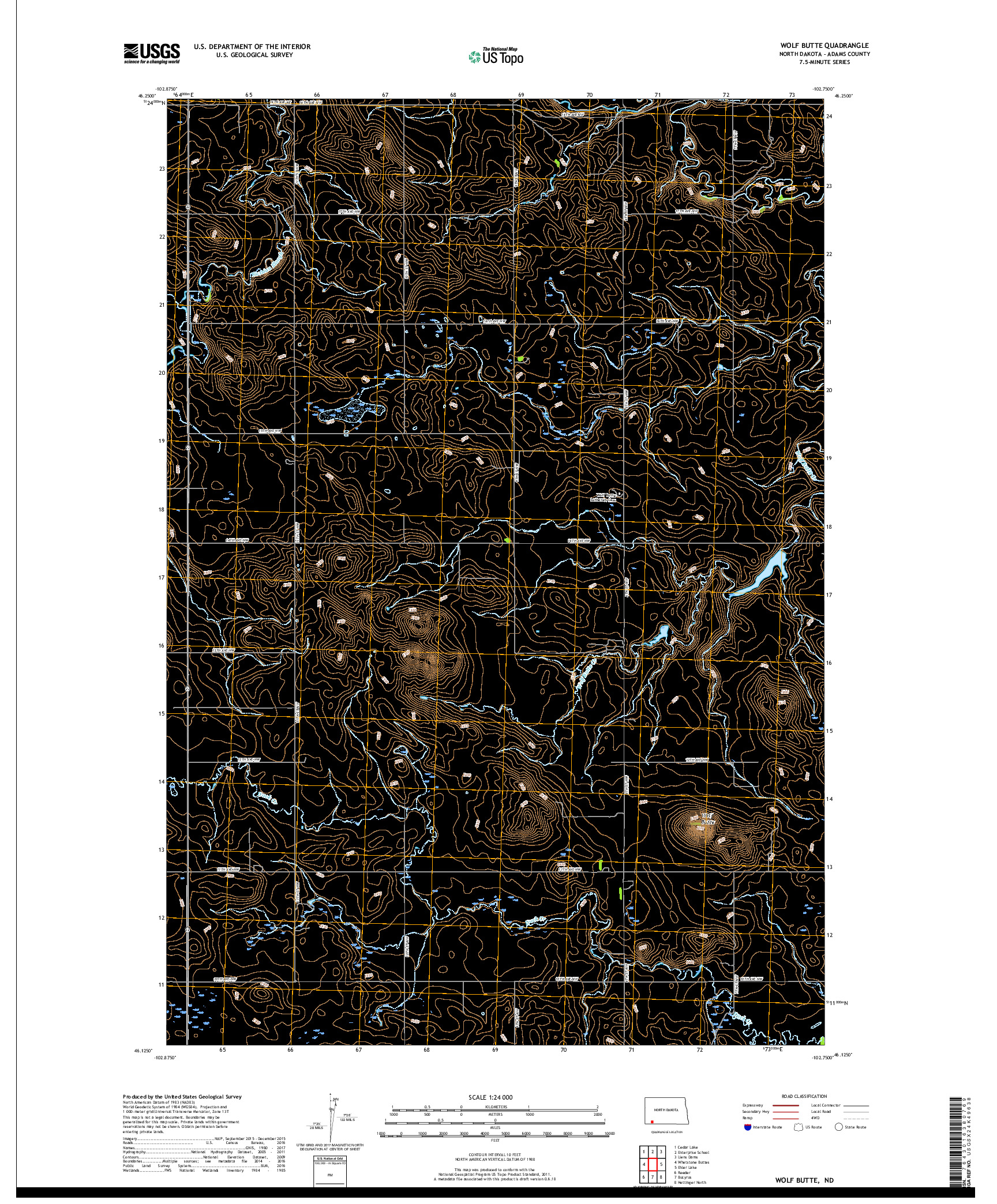 USGS US TOPO 7.5-MINUTE MAP FOR WOLF BUTTE, ND 2018