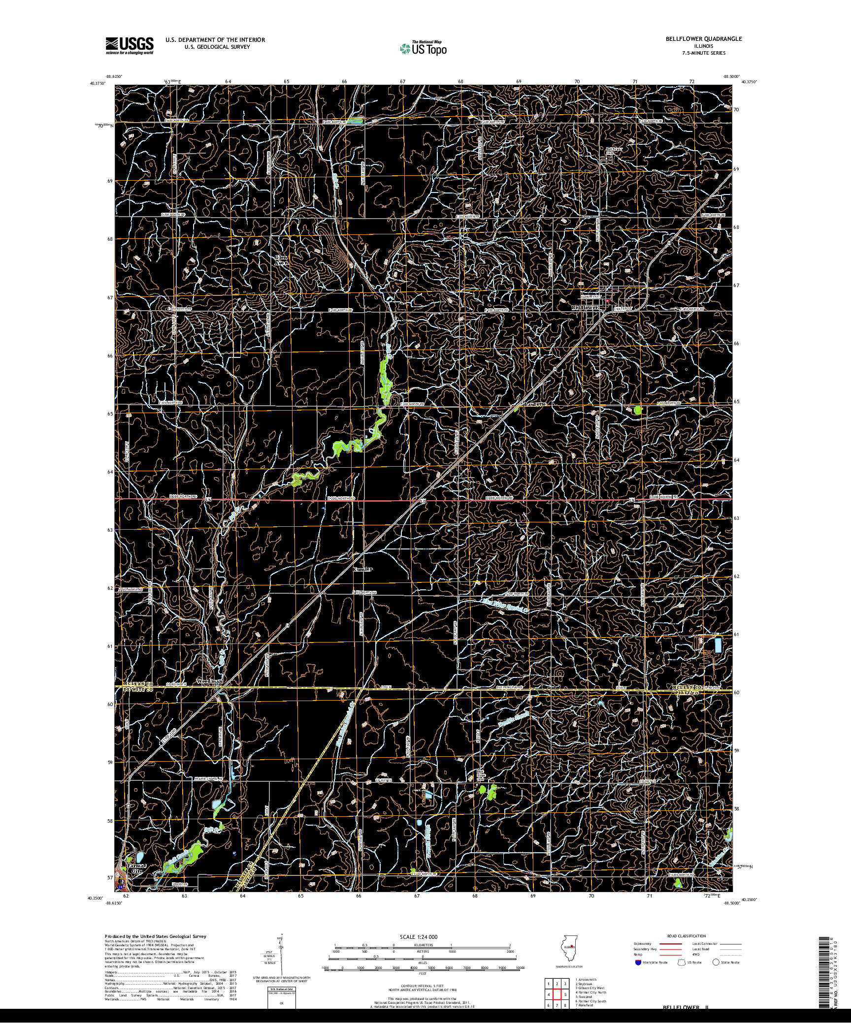 USGS US TOPO 7.5-MINUTE MAP FOR BELLFLOWER, IL 2018