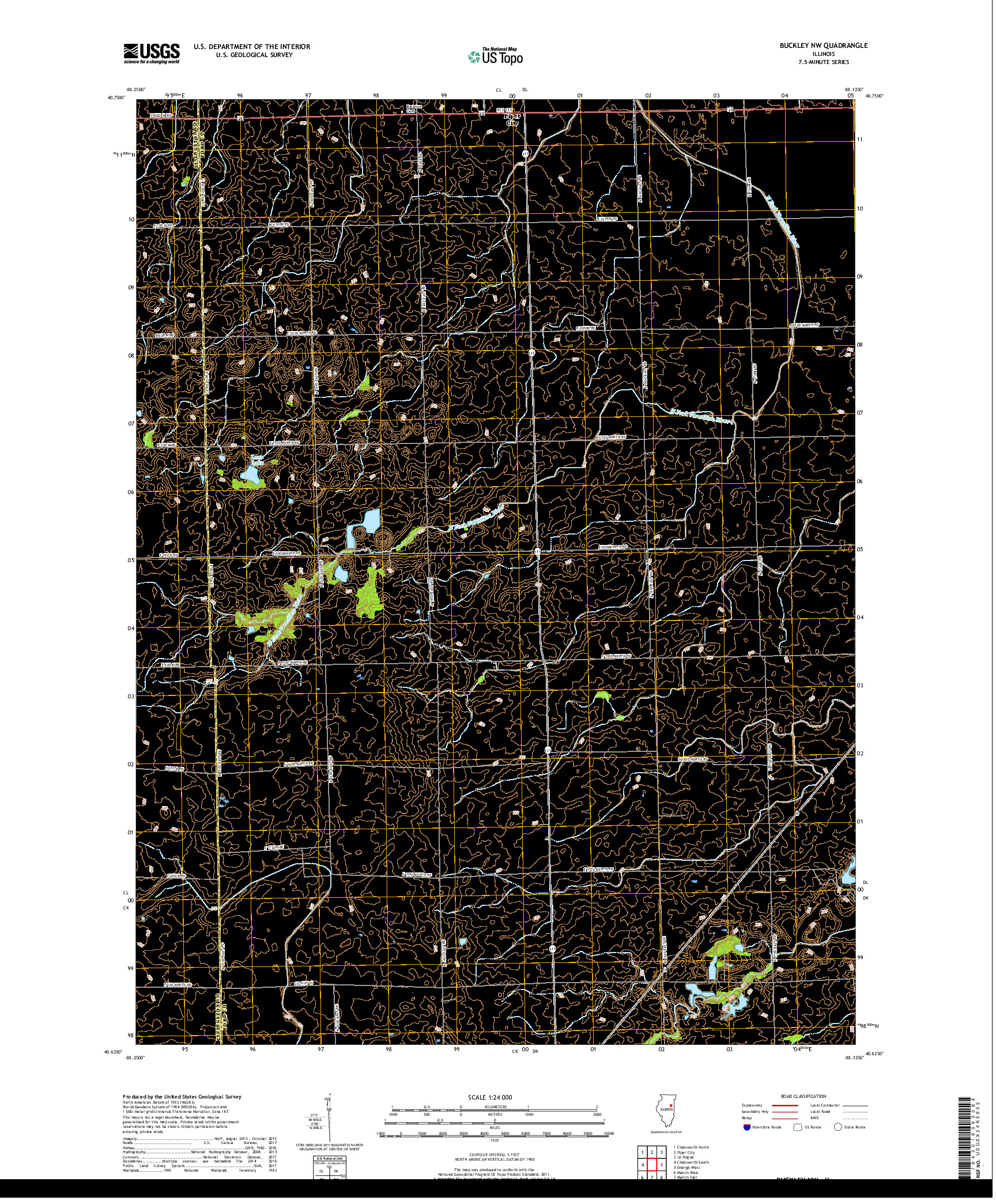 USGS US TOPO 7.5-MINUTE MAP FOR BUCKLEY NW, IL 2018