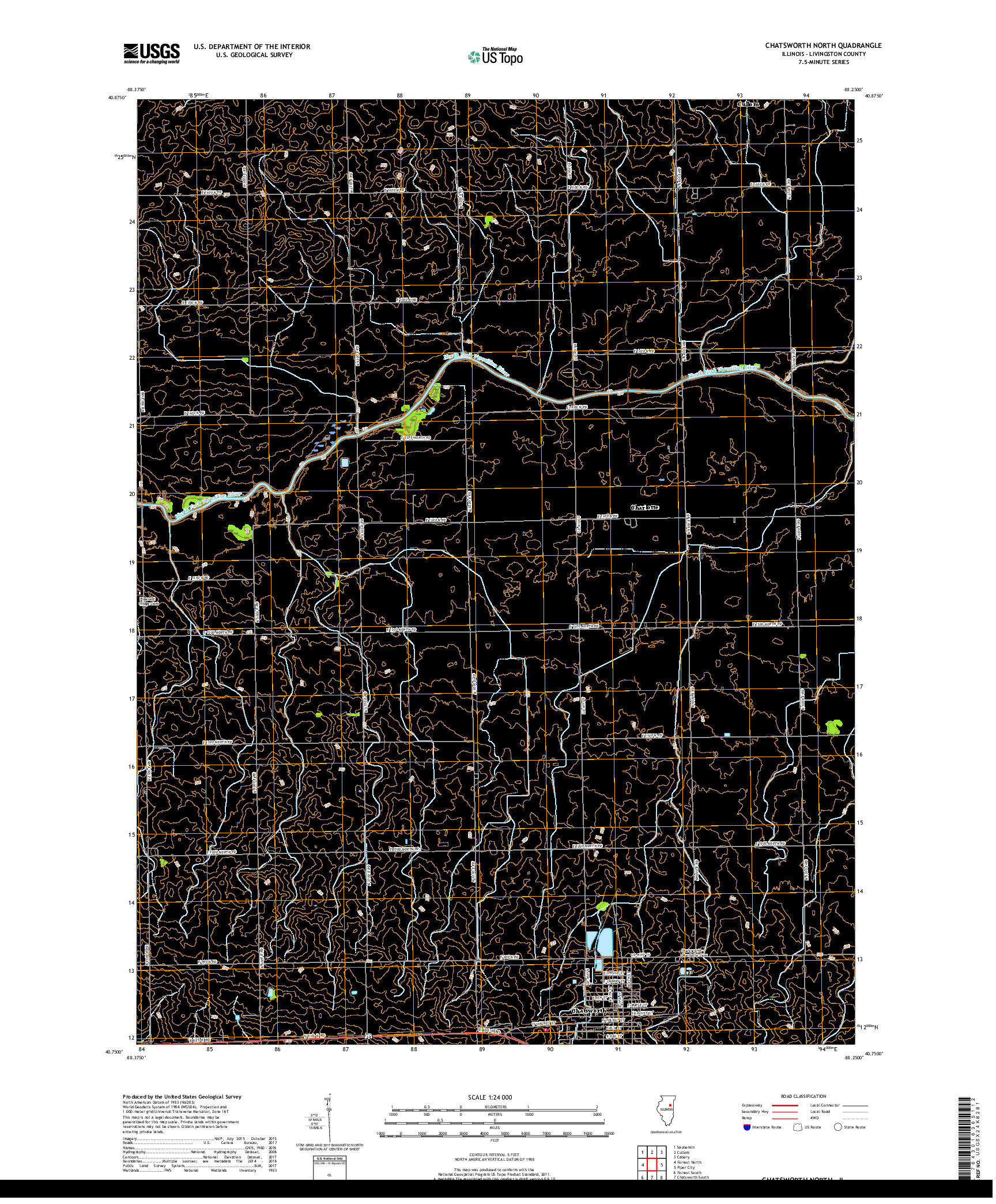 USGS US TOPO 7.5-MINUTE MAP FOR CHATSWORTH NORTH, IL 2018