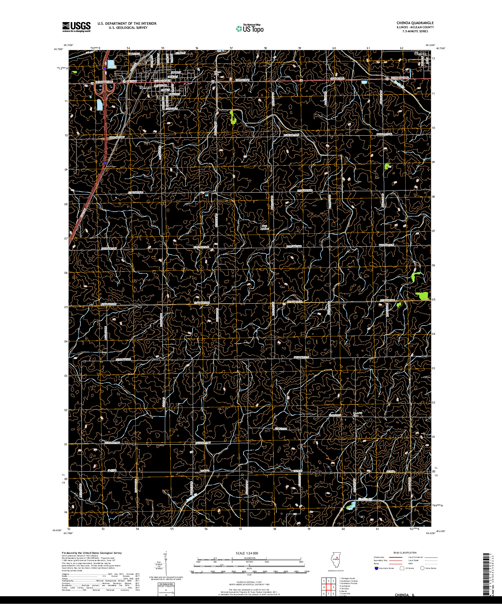 USGS US TOPO 7.5-MINUTE MAP FOR CHENOA, IL 2018