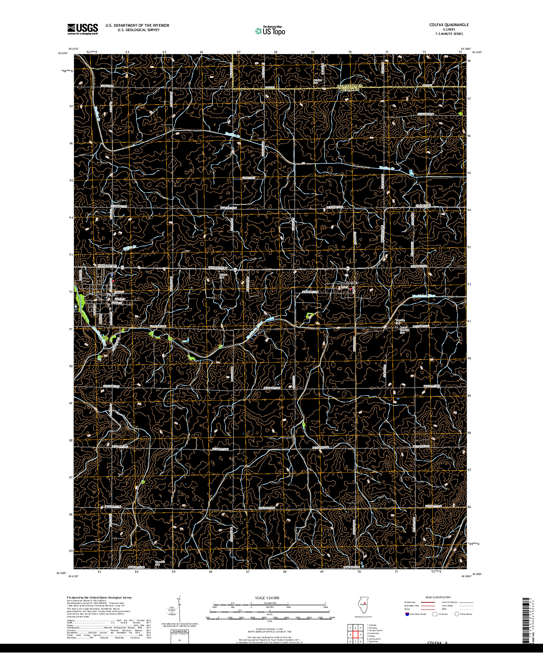 USGS US TOPO 7.5-MINUTE MAP FOR COLFAX, IL 2018