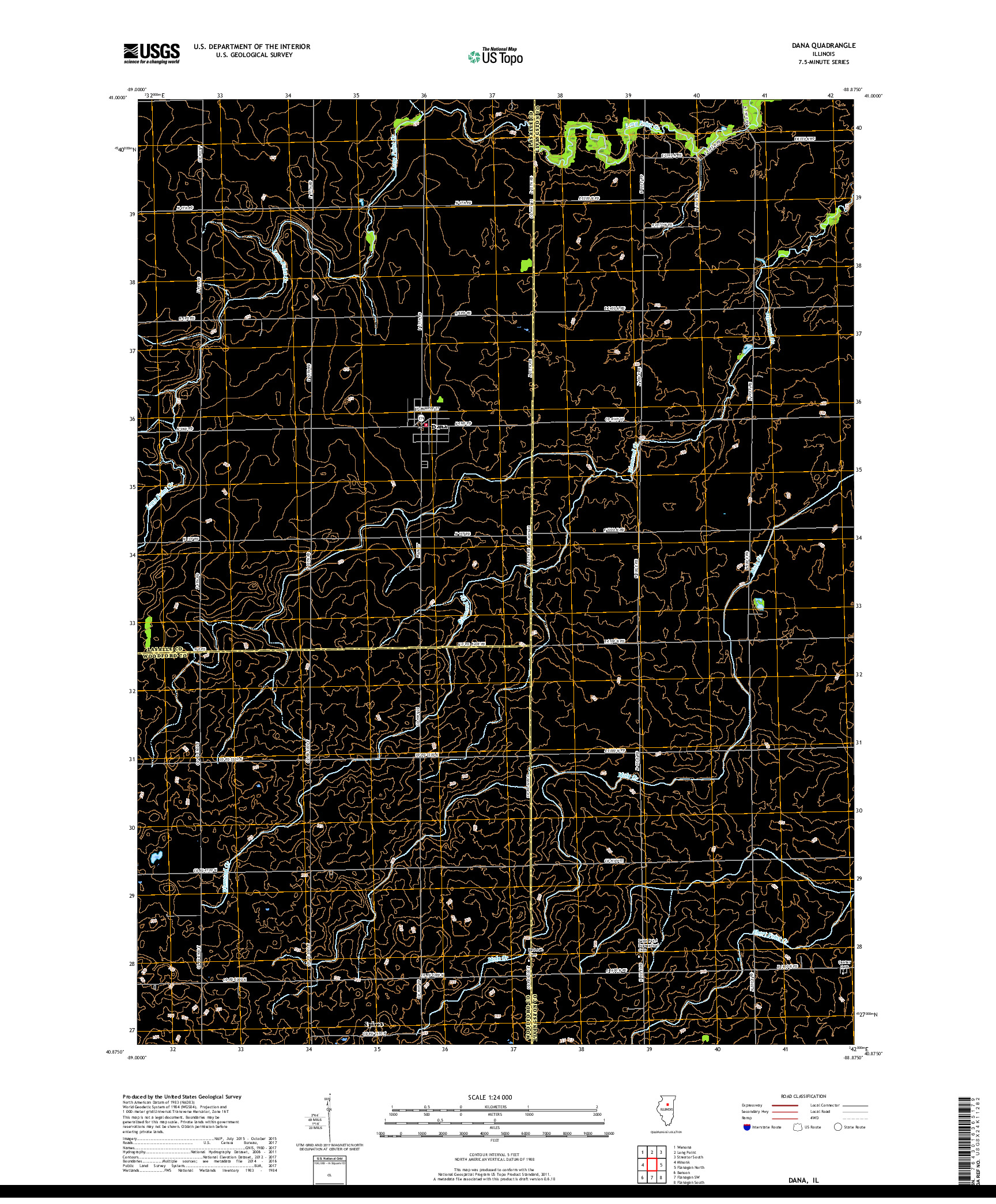 USGS US TOPO 7.5-MINUTE MAP FOR DANA, IL 2018